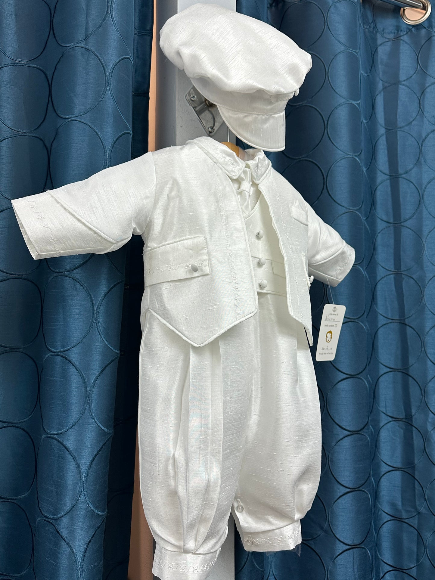 Nunzio White Shantung by Piccolo Bacio - Classic Boys One Piece Outfit with Jacket