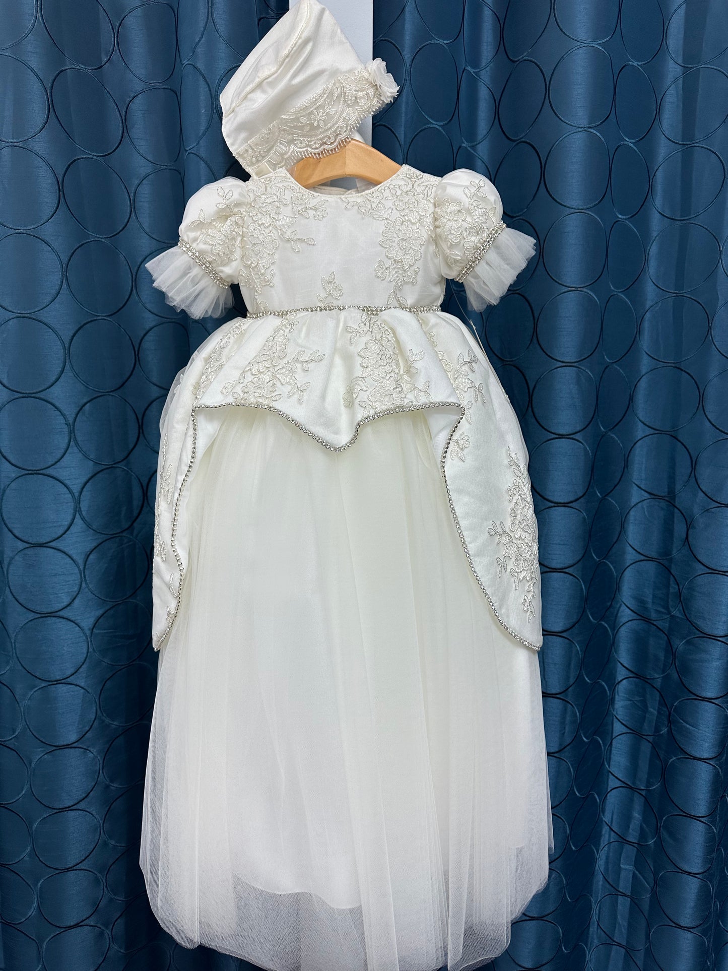 Jennifer by Piccolo Bacio - Elegant couture pure white satin heirloom gown