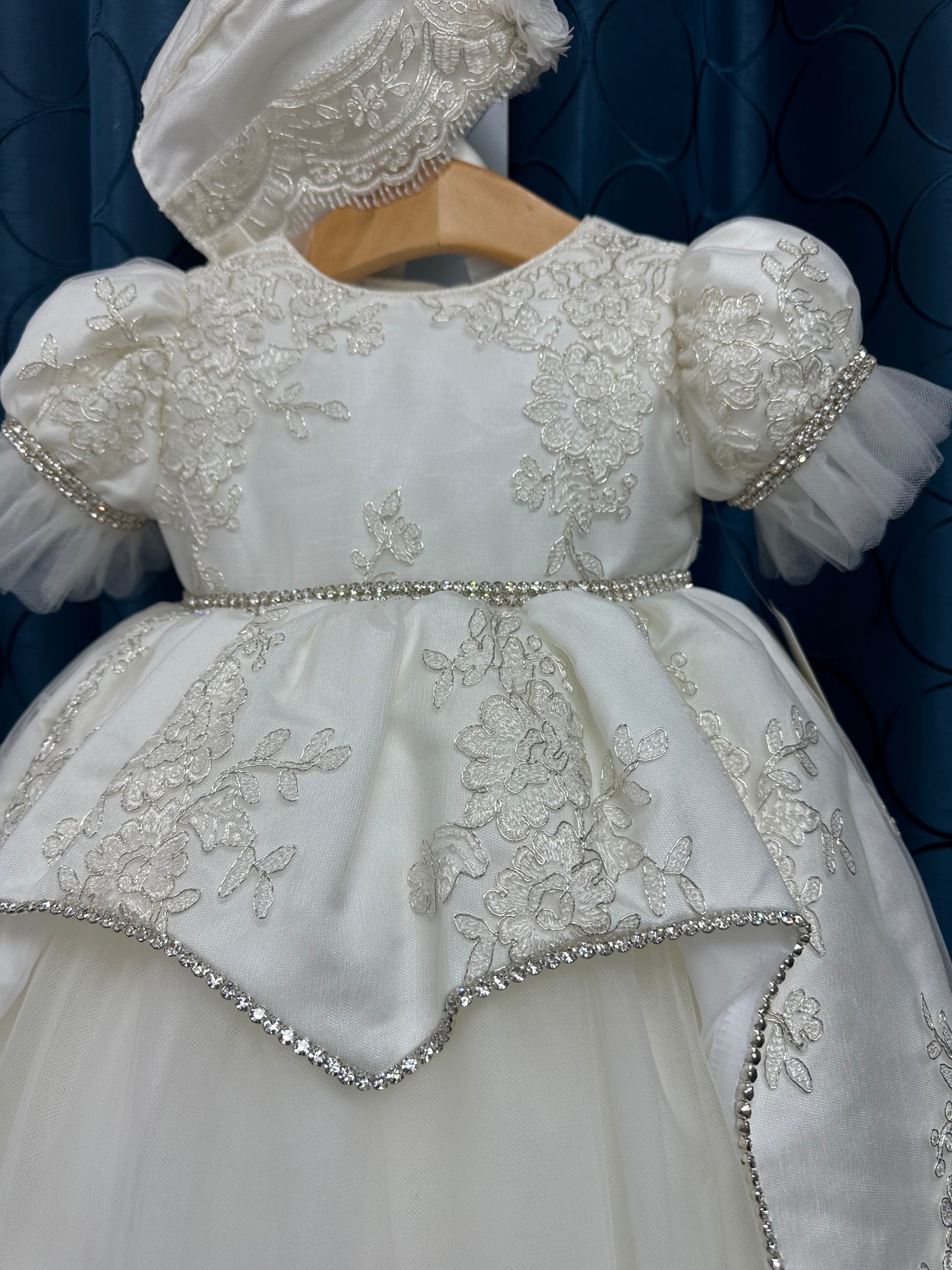 Jennifer by Piccolo Bacio - Elegant couture pure white satin heirloom gown