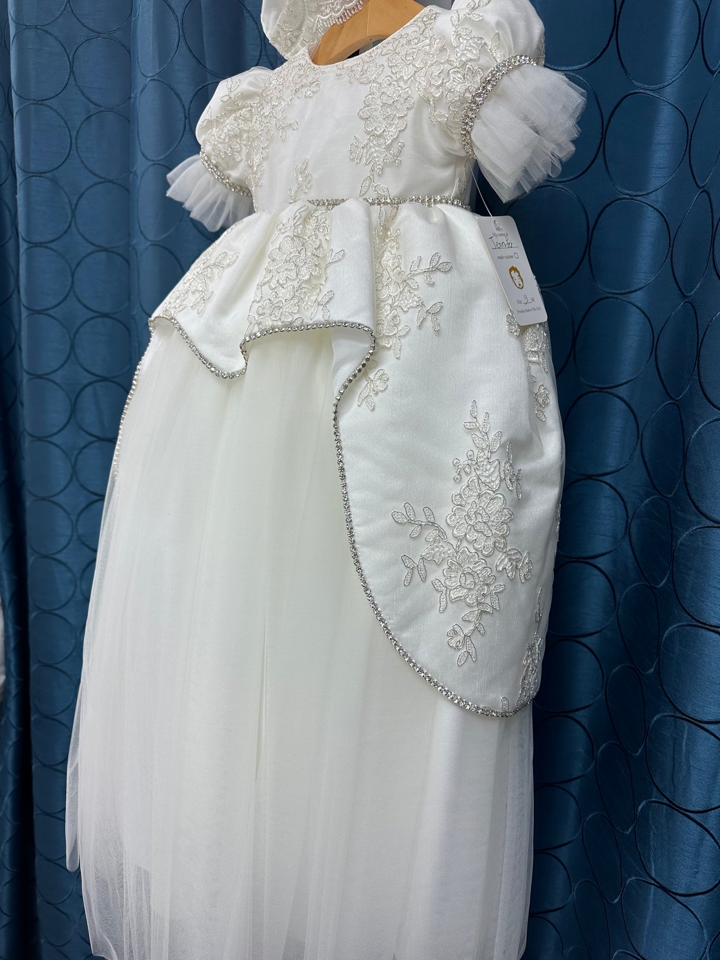 Jennifer by Piccolo Bacio - Elegant couture pure white satin heirloom gown