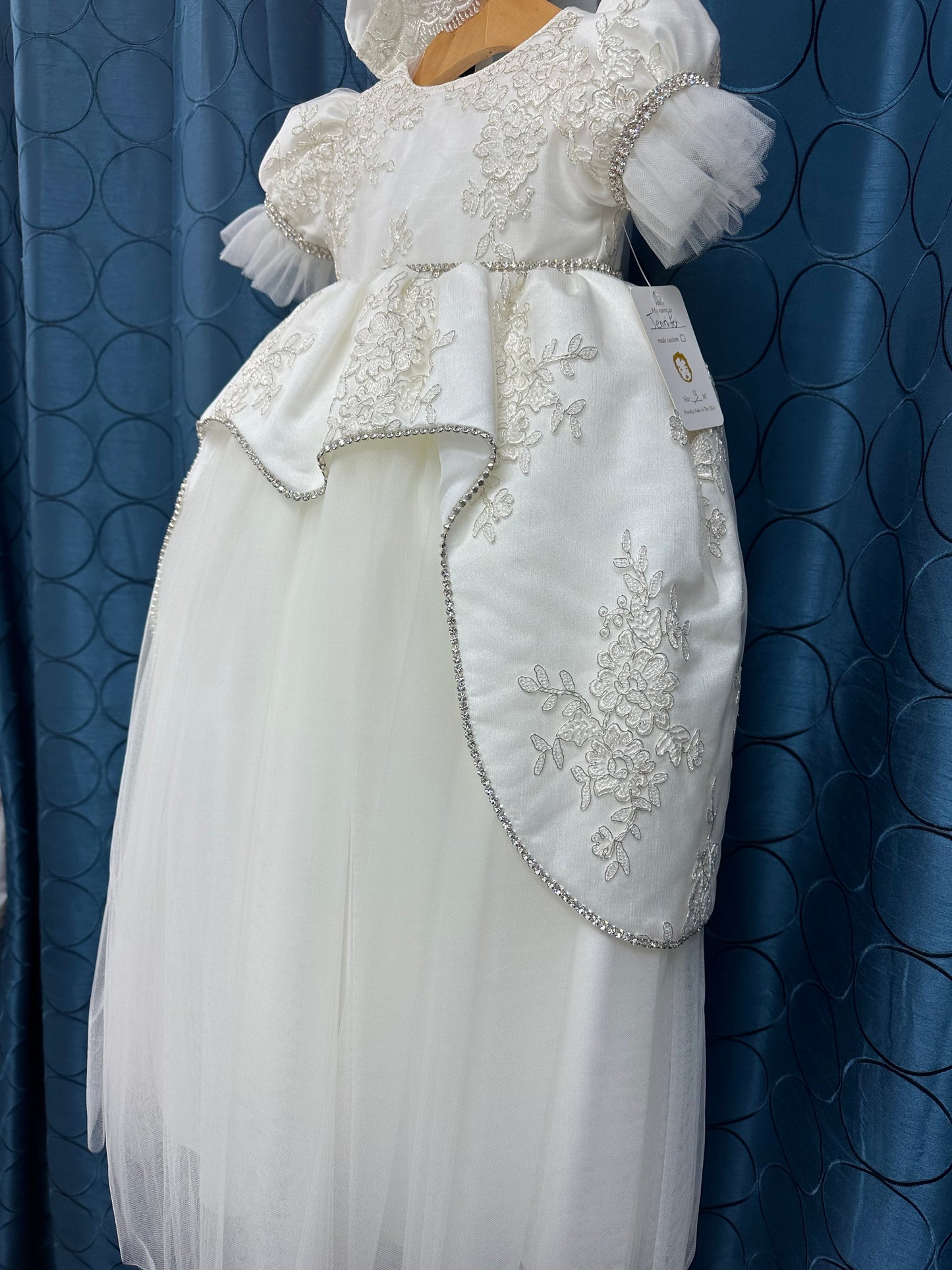 Jennifer by Piccolo Bacio - Elegant couture pure white satin heirloom gown