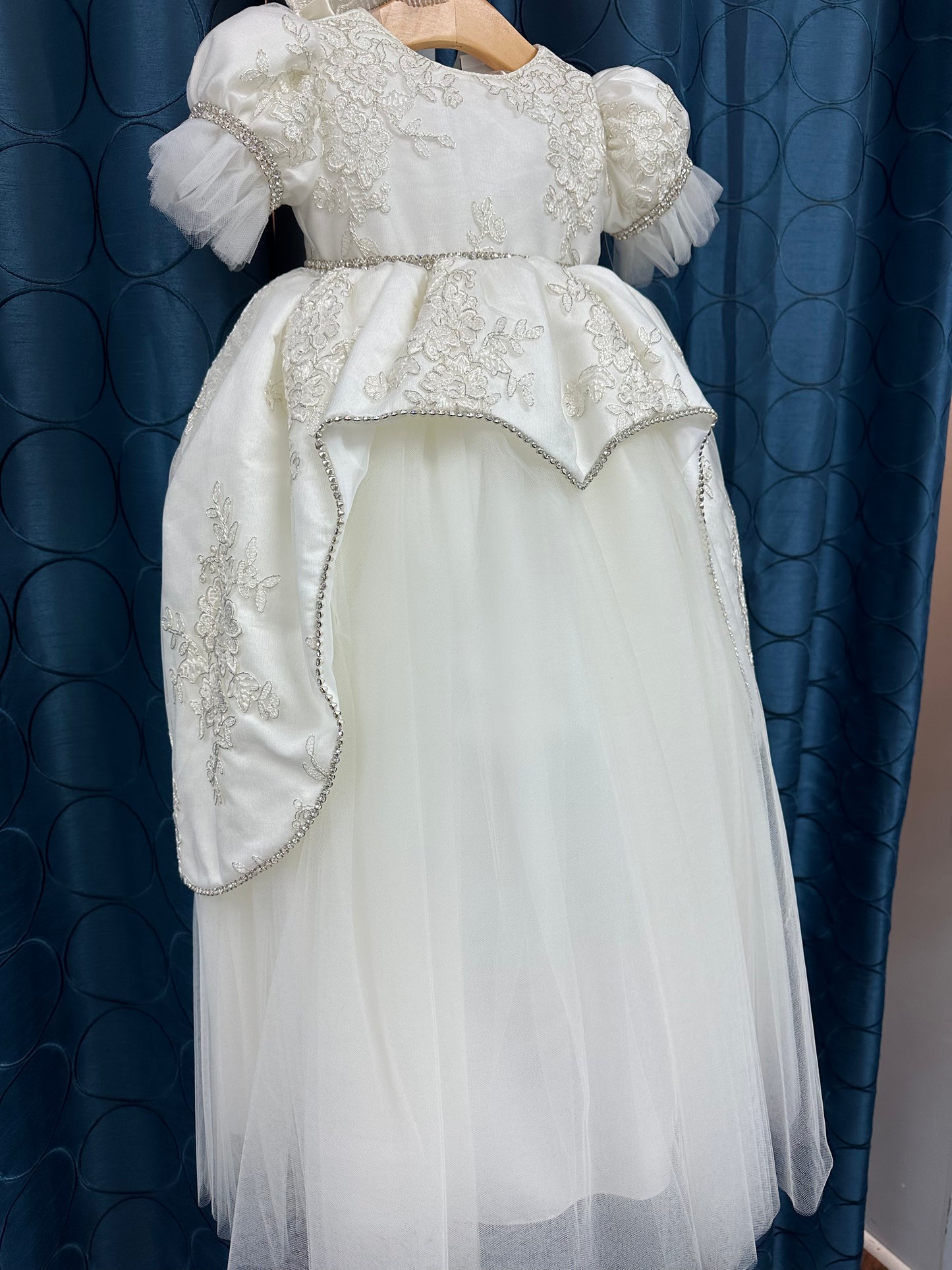 Jennifer by Piccolo Bacio - Elegant couture pure white satin heirloom gown
