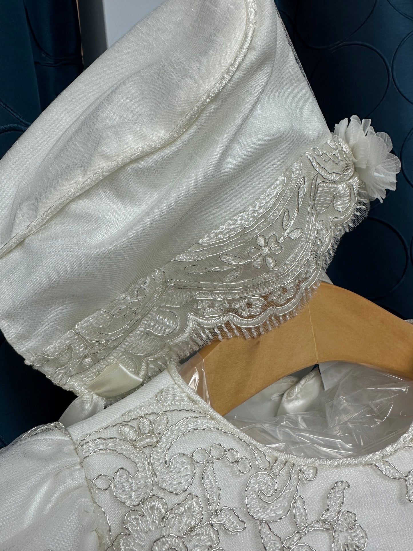 Jennifer by Piccolo Bacio - Elegant couture pure white satin heirloom gown