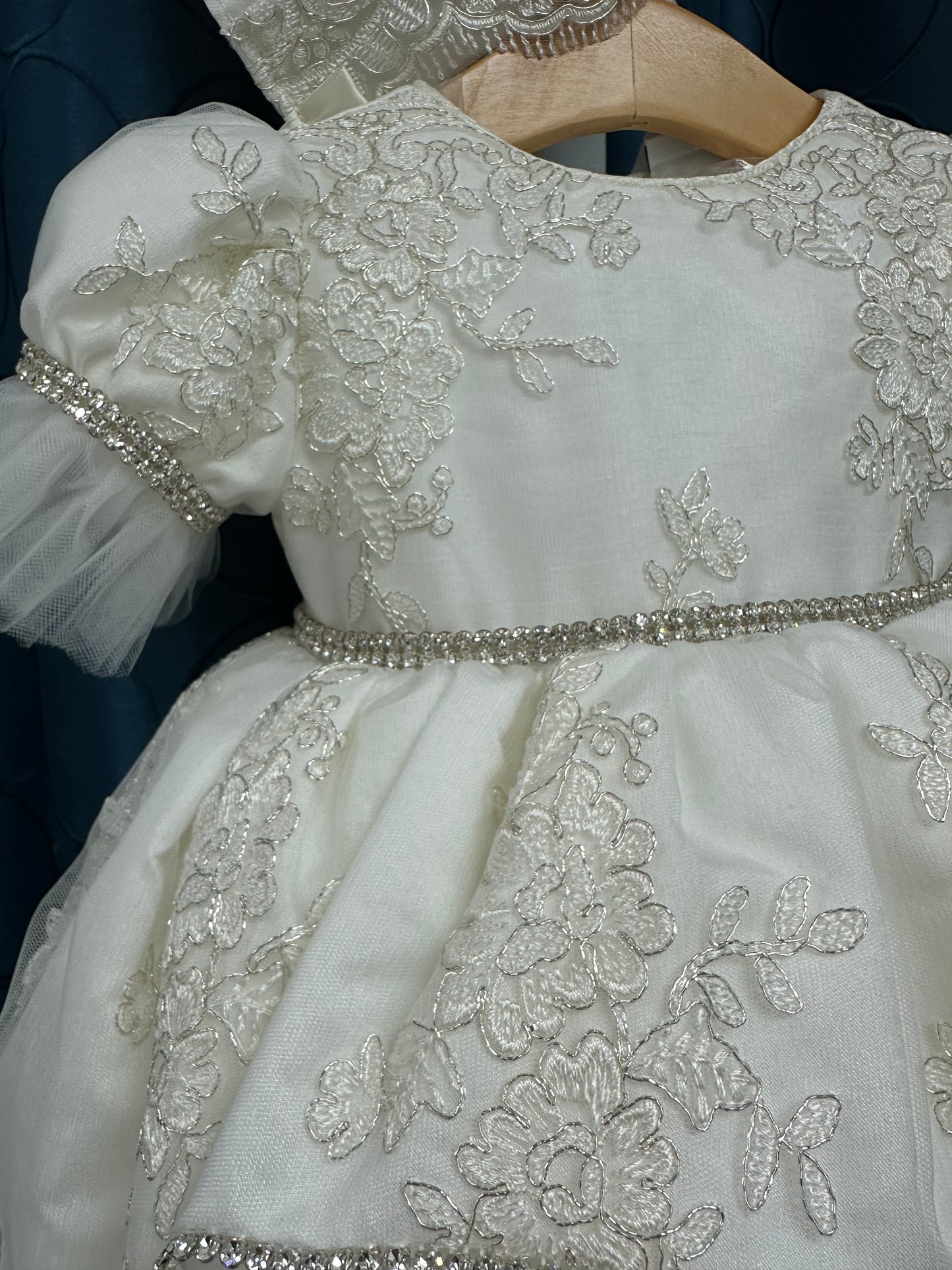 Jennifer by Piccolo Bacio - Elegant couture pure white satin heirloom gown