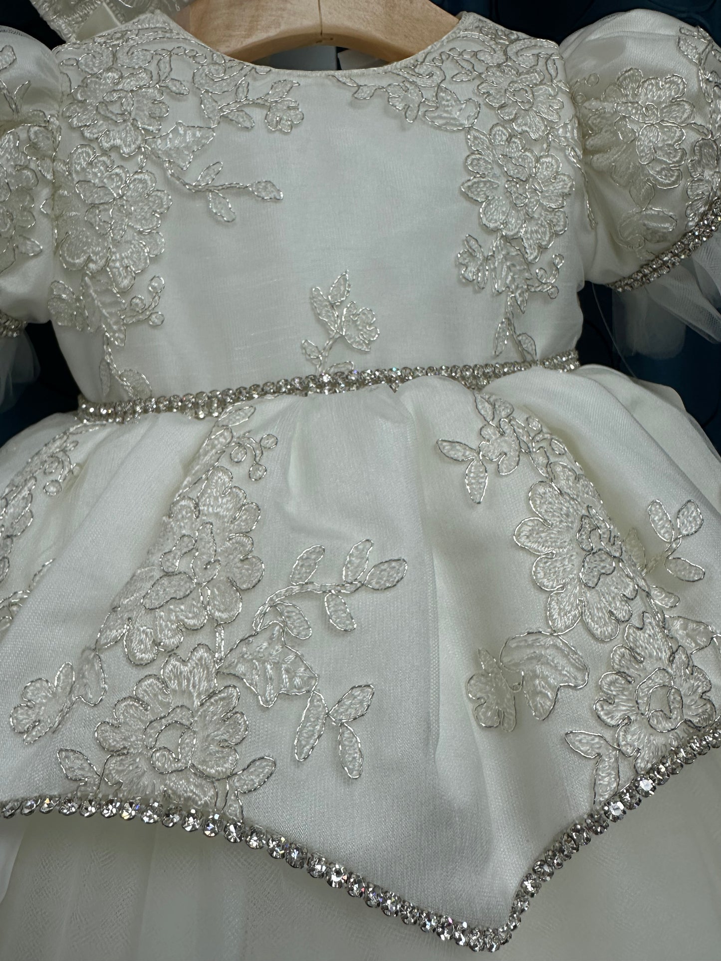 Jennifer by Piccolo Bacio - Elegant couture pure white satin heirloom gown