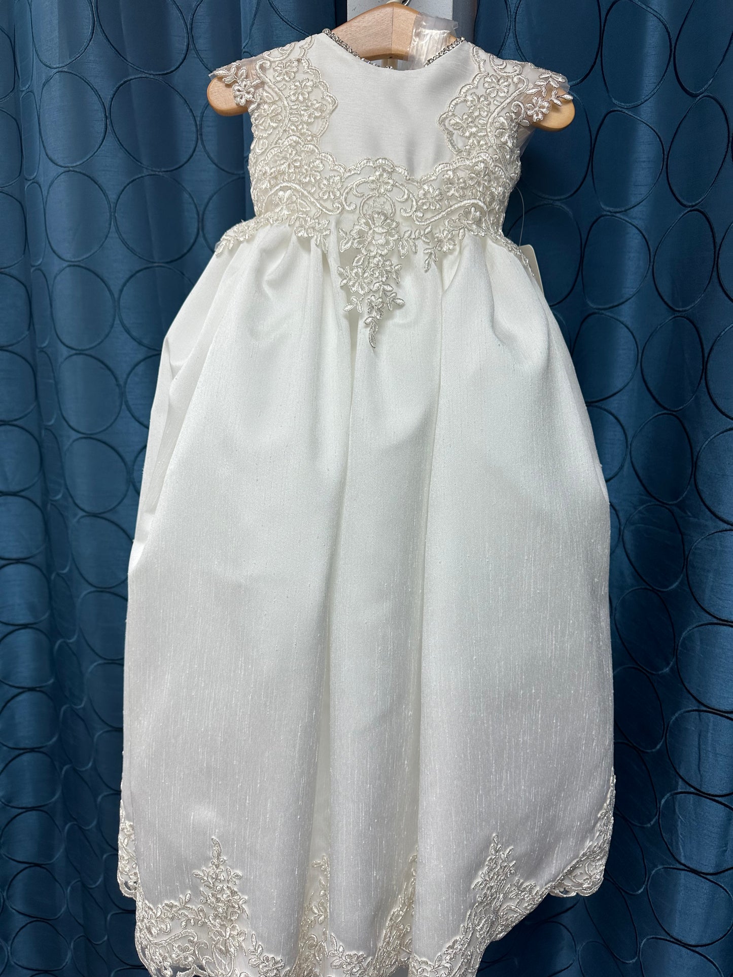 Maggie by Piccolo Bacio - Beautiful diamond white shantung heirloom gown