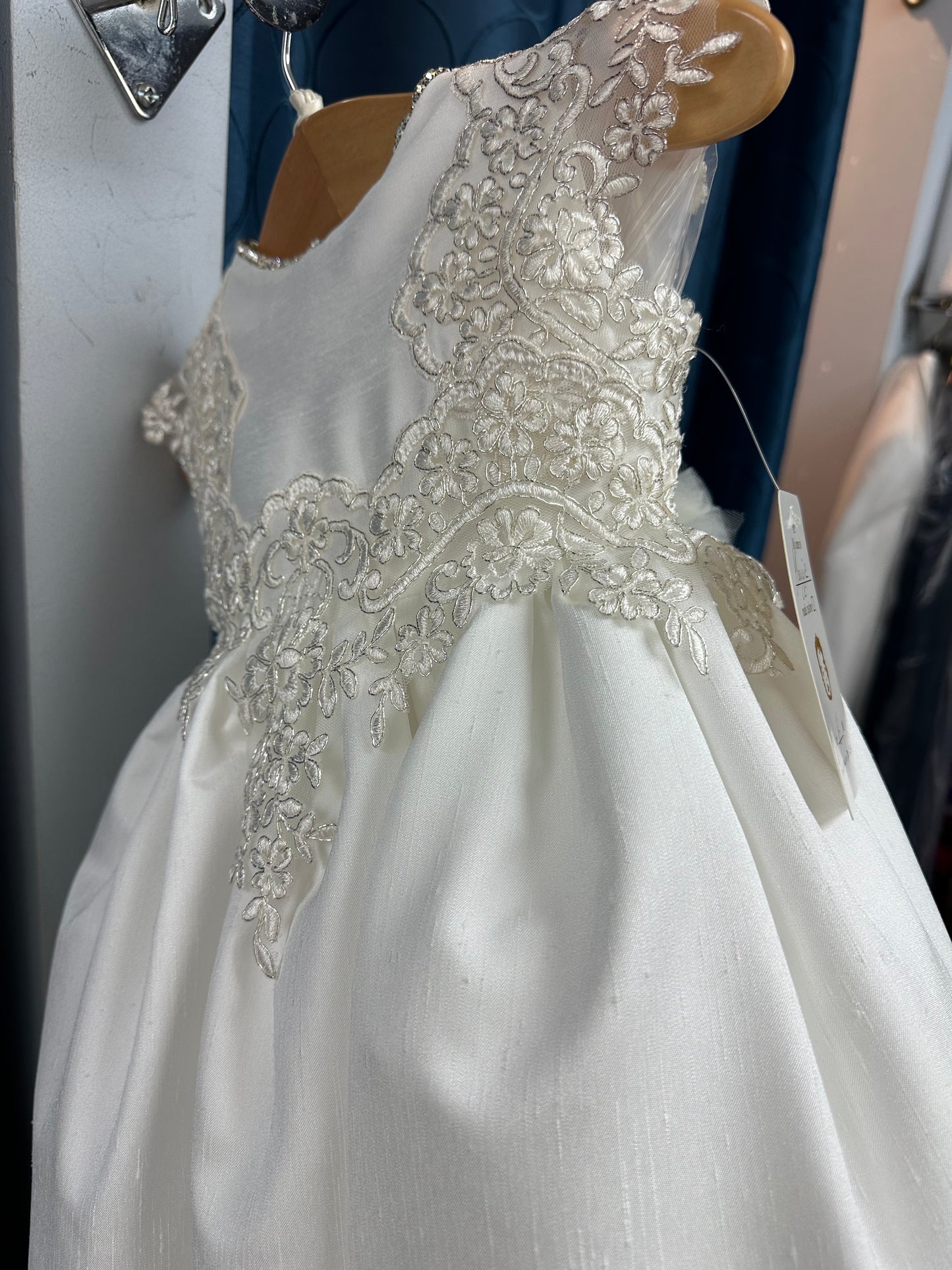 Maggie by Piccolo Bacio - Beautiful diamond white shantung heirloom gown
