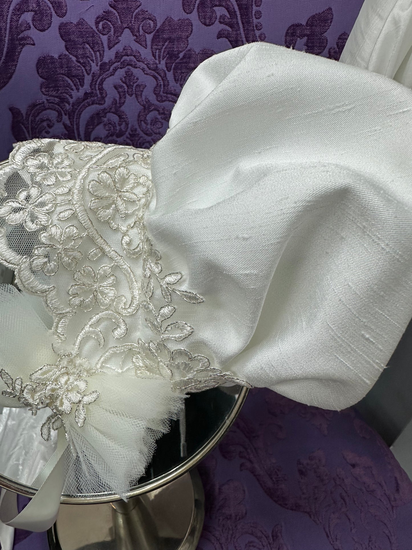 Maggie by Piccolo Bacio - Beautiful diamond white shantung heirloom gown