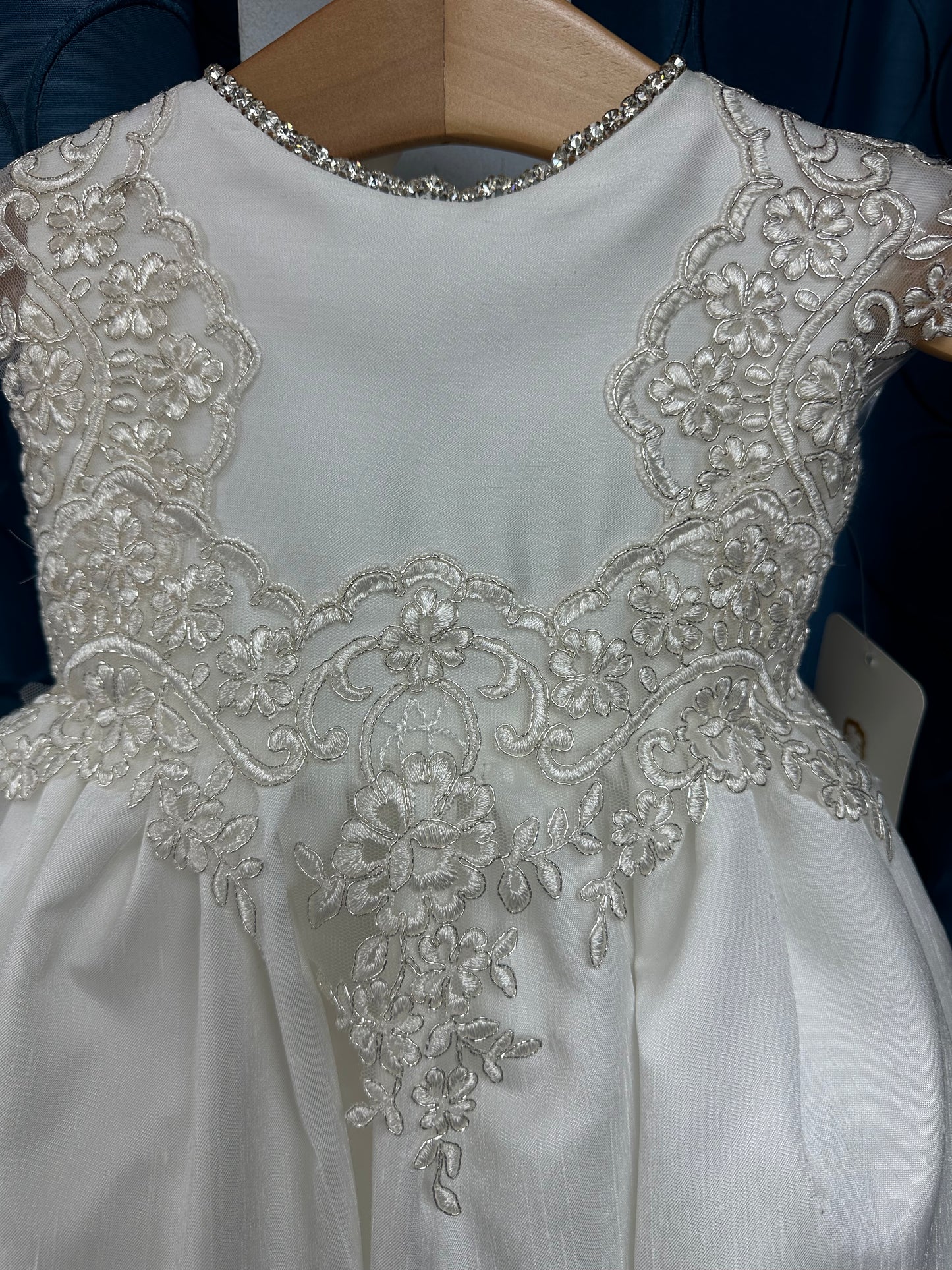 Maggie by Piccolo Bacio - Beautiful diamond white shantung heirloom gown