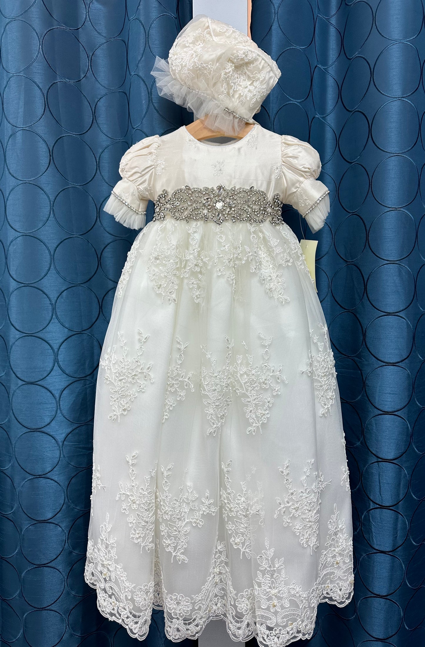 Nikki by Piccolo Bacio - Elegant couture silk with lace and tulle heirloom gown