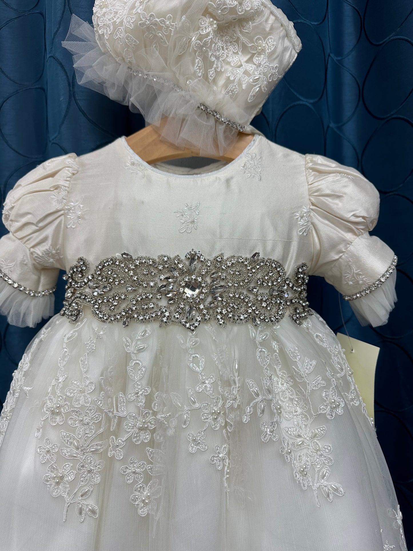 Nikki by Piccolo Bacio - Elegant couture silk with lace and tulle heirloom gown