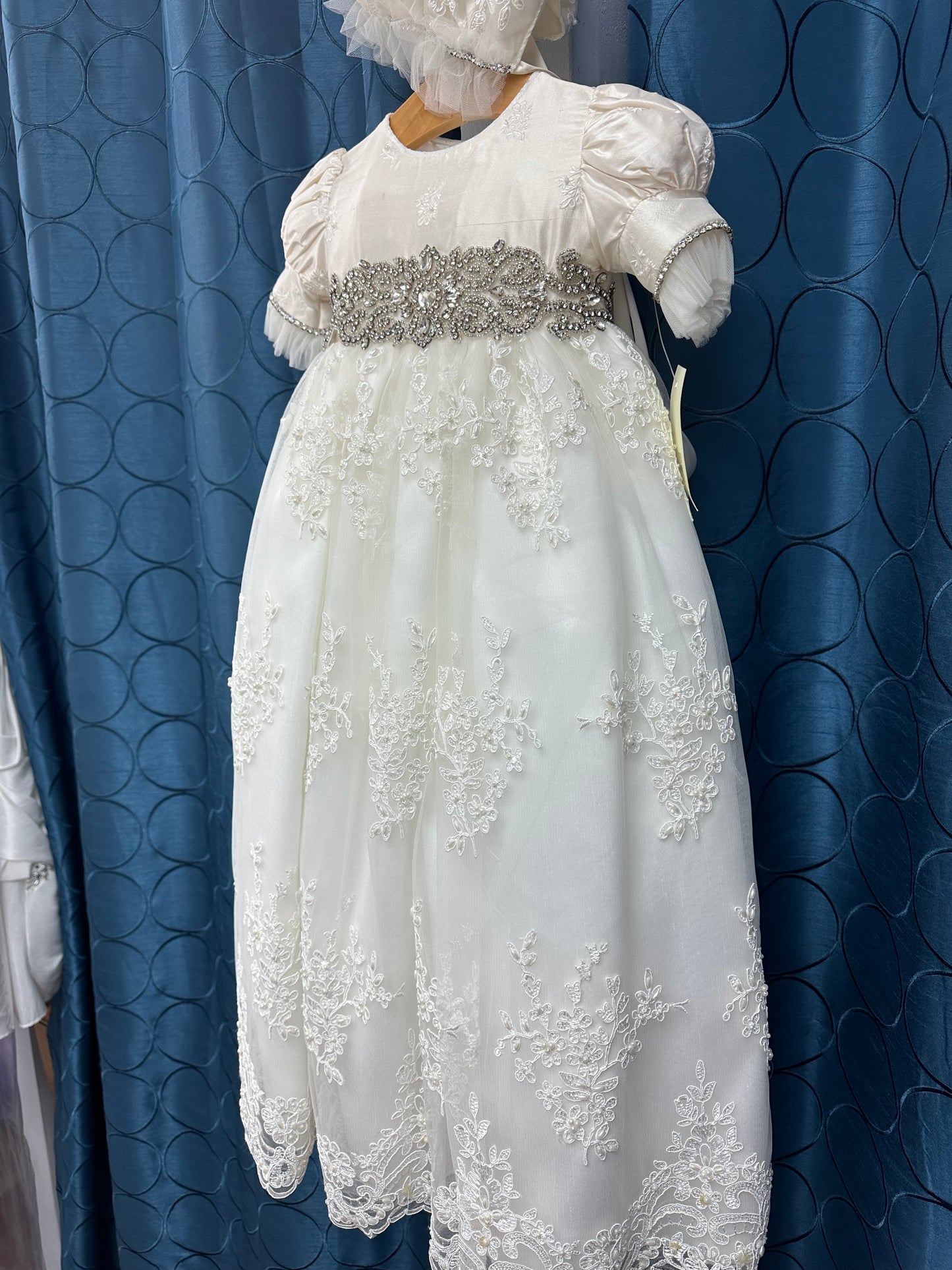 Nikki by Piccolo Bacio - Elegant couture silk with lace and tulle heirloom gown