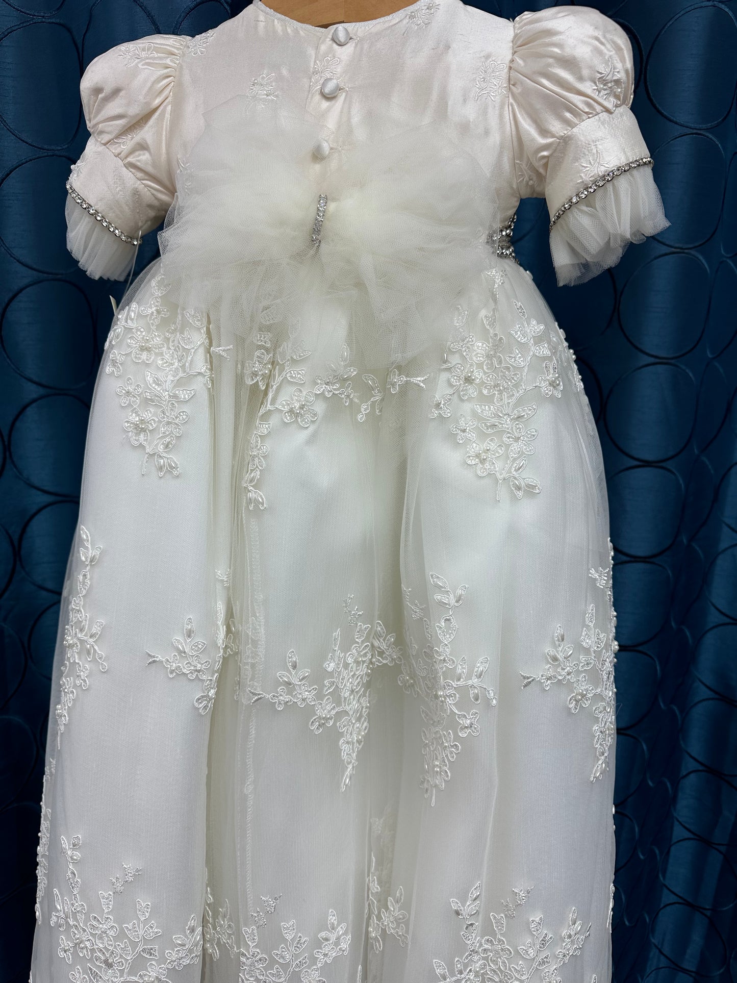 Nikki by Piccolo Bacio - Elegant couture silk with lace and tulle heirloom gown