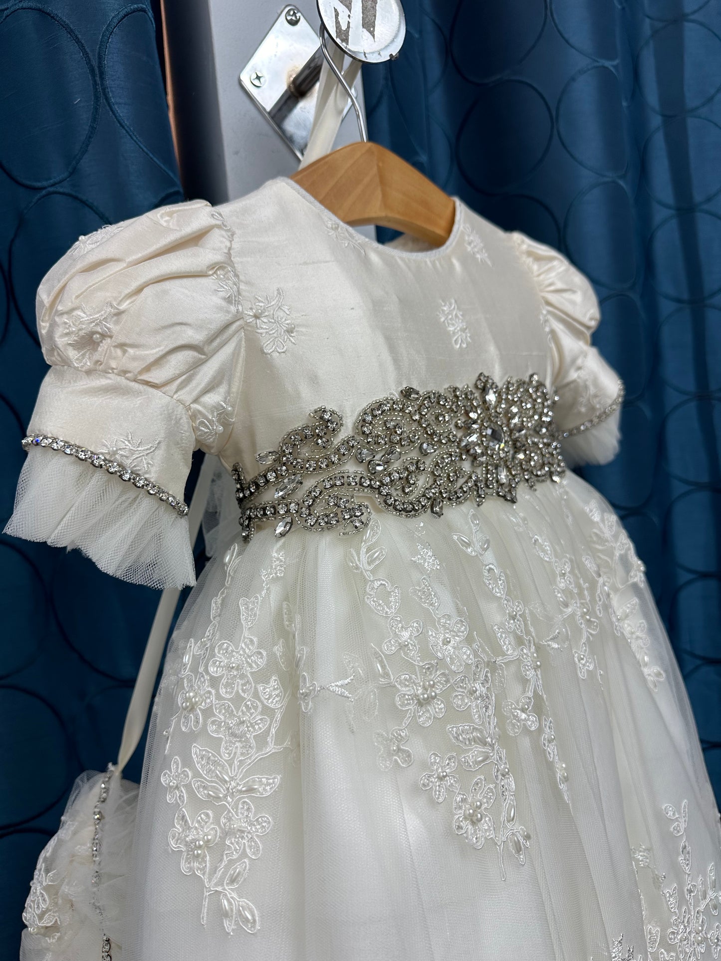 Nikki by Piccolo Bacio - Elegant couture silk with lace and tulle heirloom gown