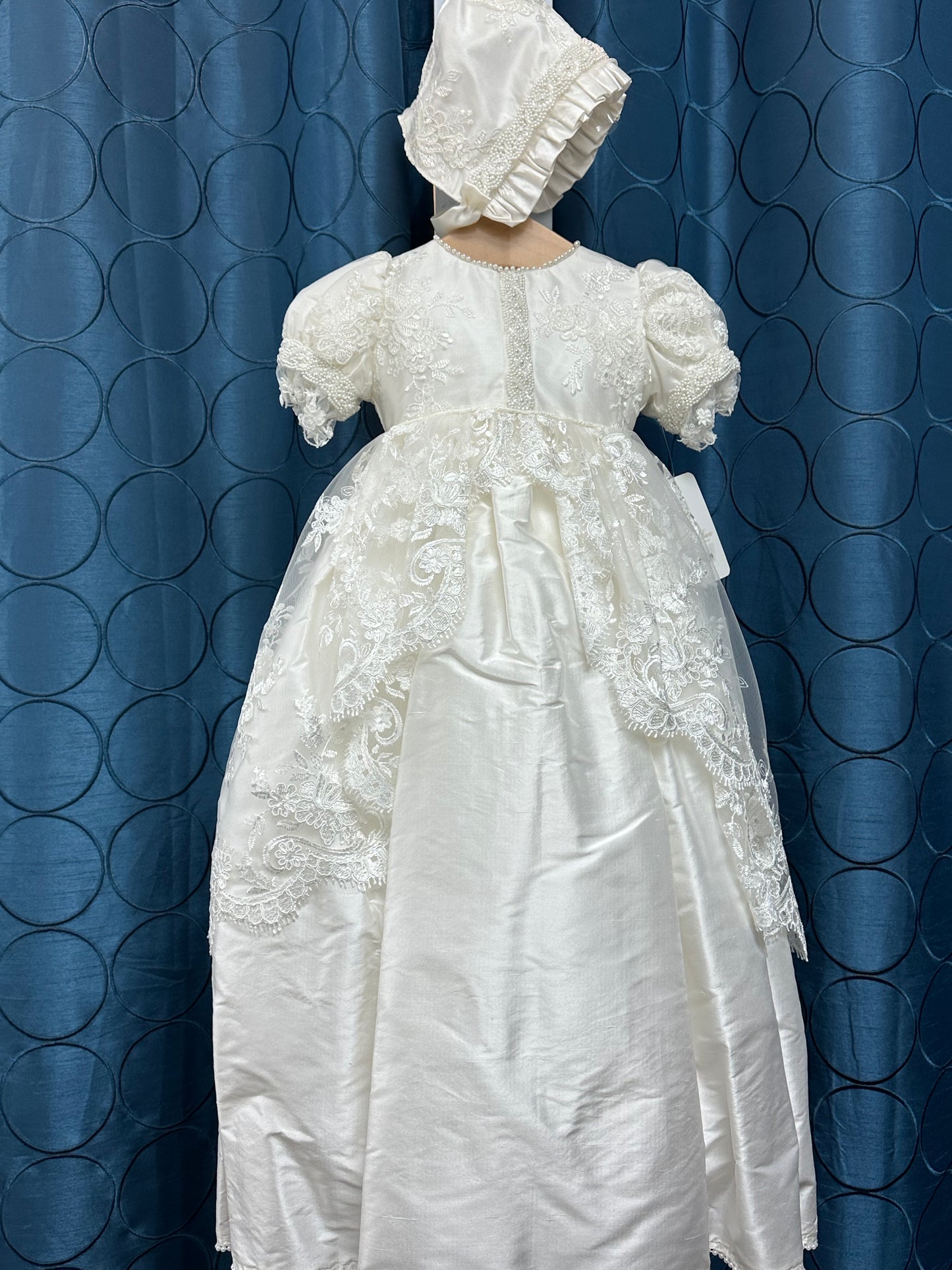 Marcella by Piccolo Bacio - Beautiful silk and lace couture heirloom gown