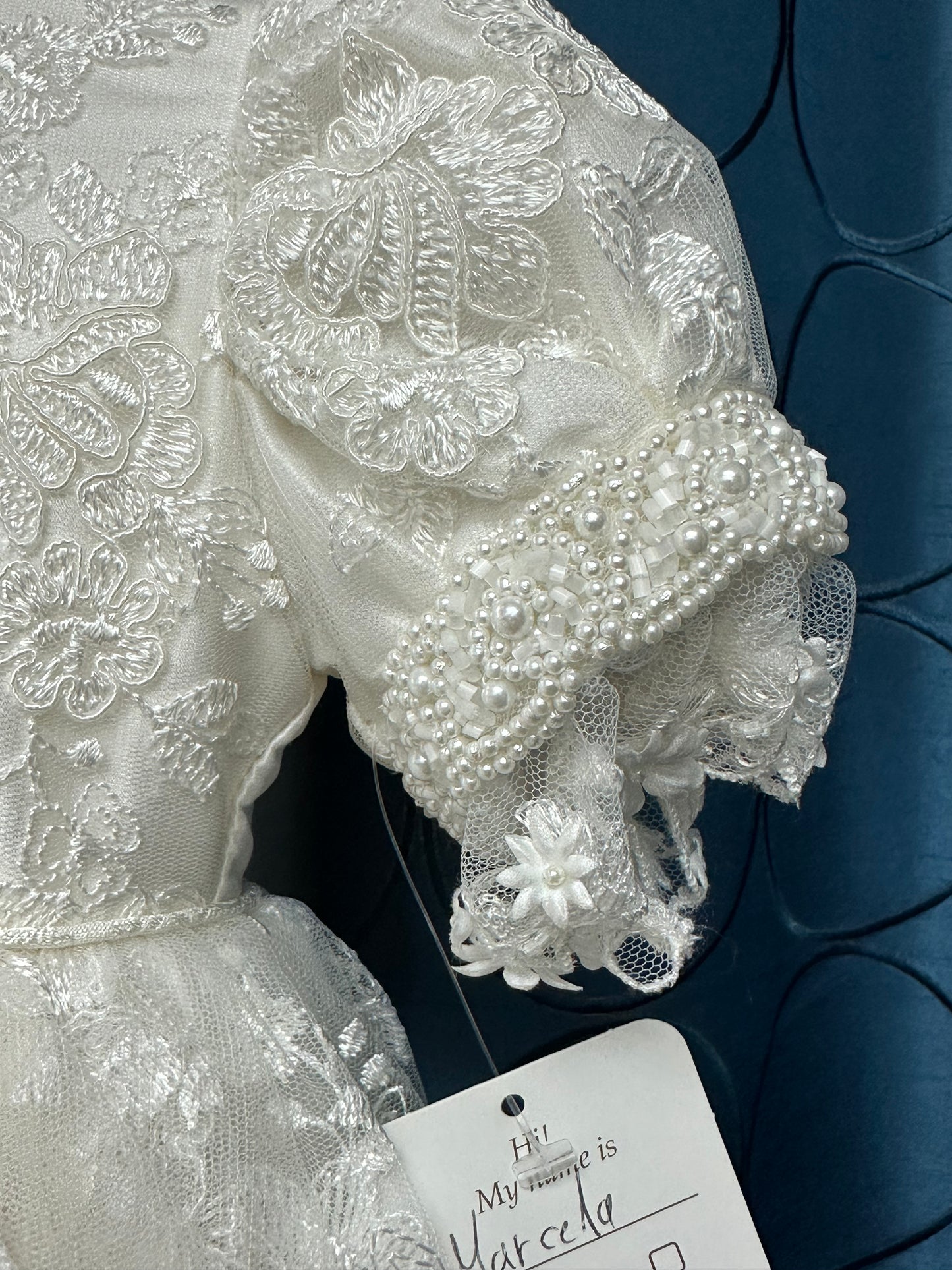 Marcella by Piccolo Bacio - Beautiful silk and lace couture heirloom gown