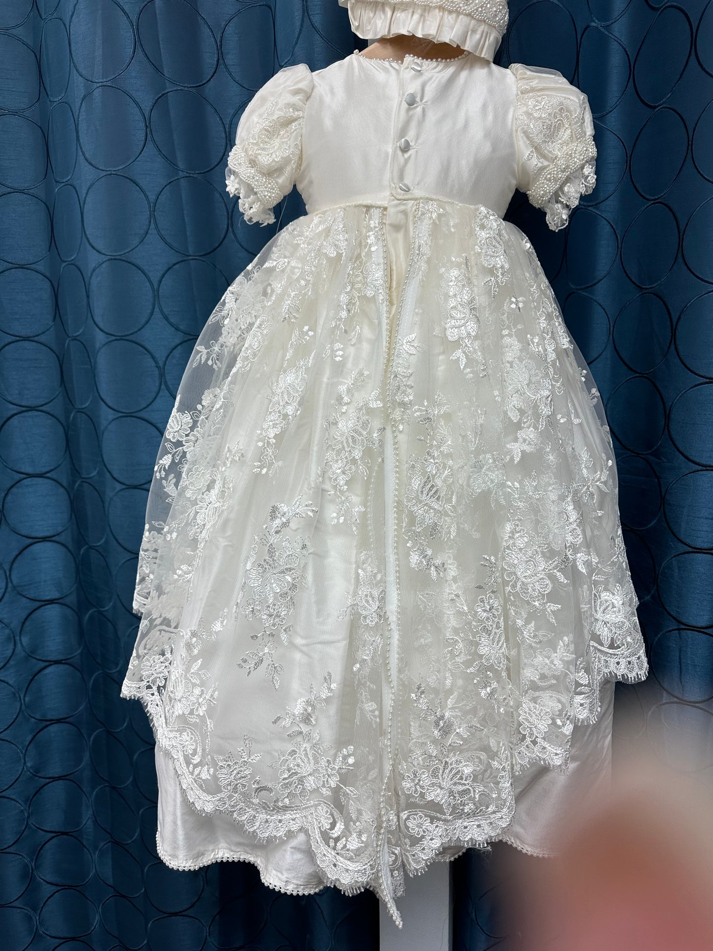 Marcella by Piccolo Bacio - Beautiful silk and lace couture heirloom gown