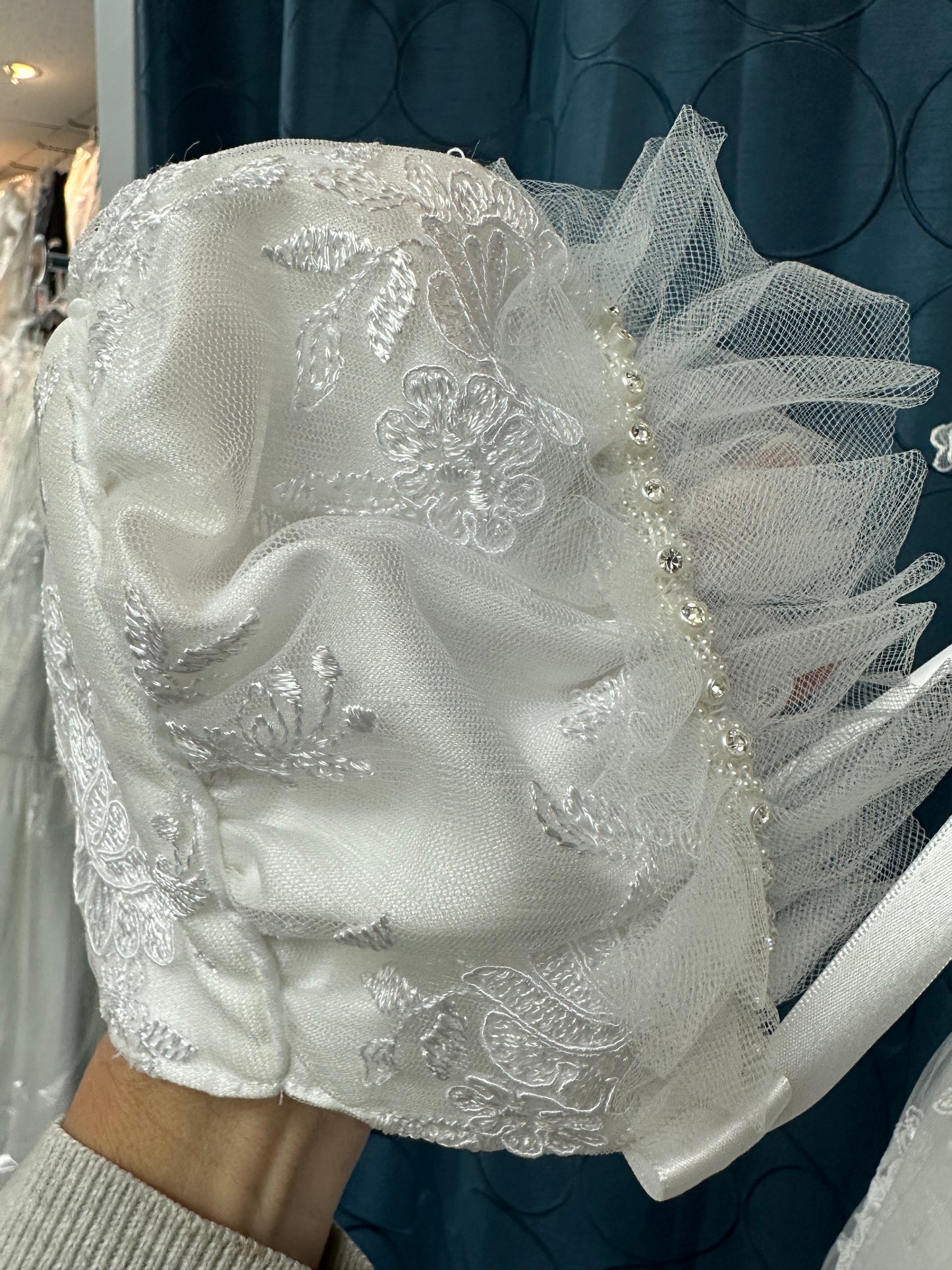 Vanina by Piccolo Bacio - Elegant couture shantung gown with lace overlay