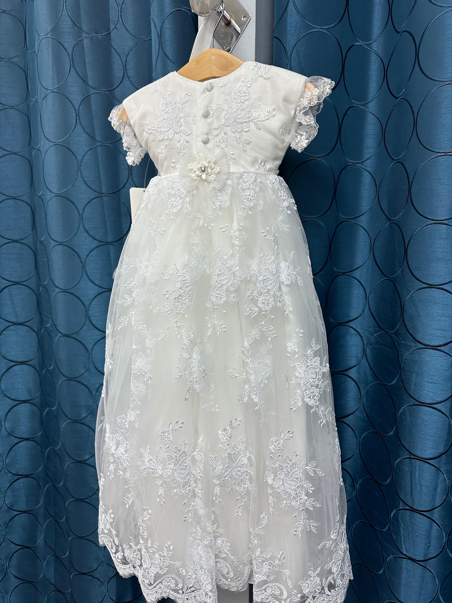 Vanina by Piccolo Bacio - Elegant couture shantung gown with lace overlay