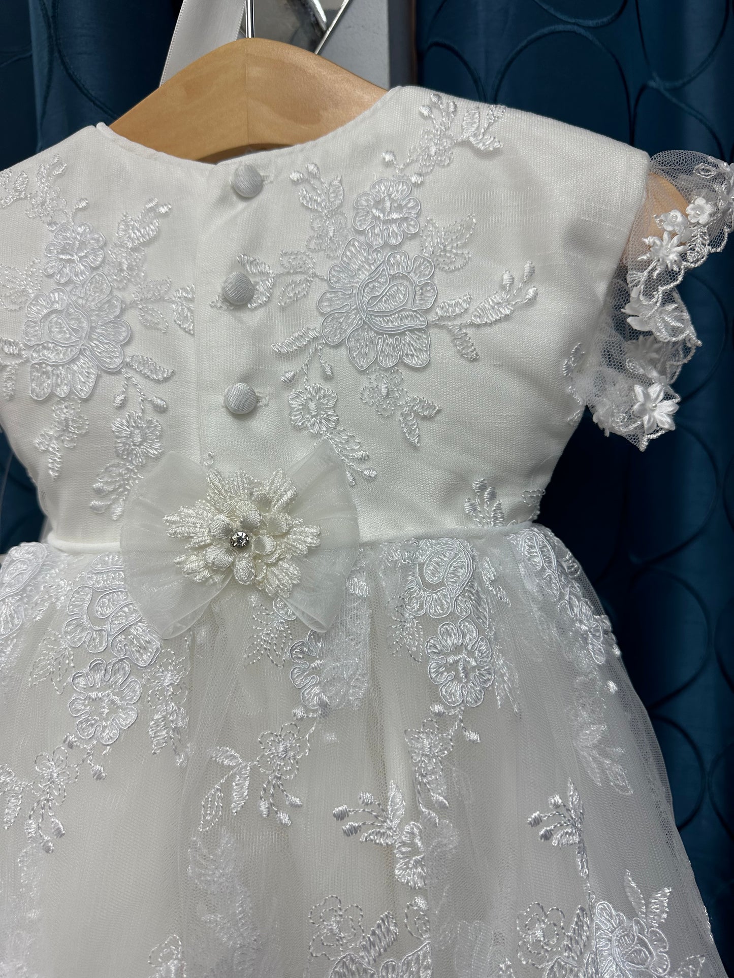 Vanina by Piccolo Bacio - Elegant couture shantung gown with lace overlay