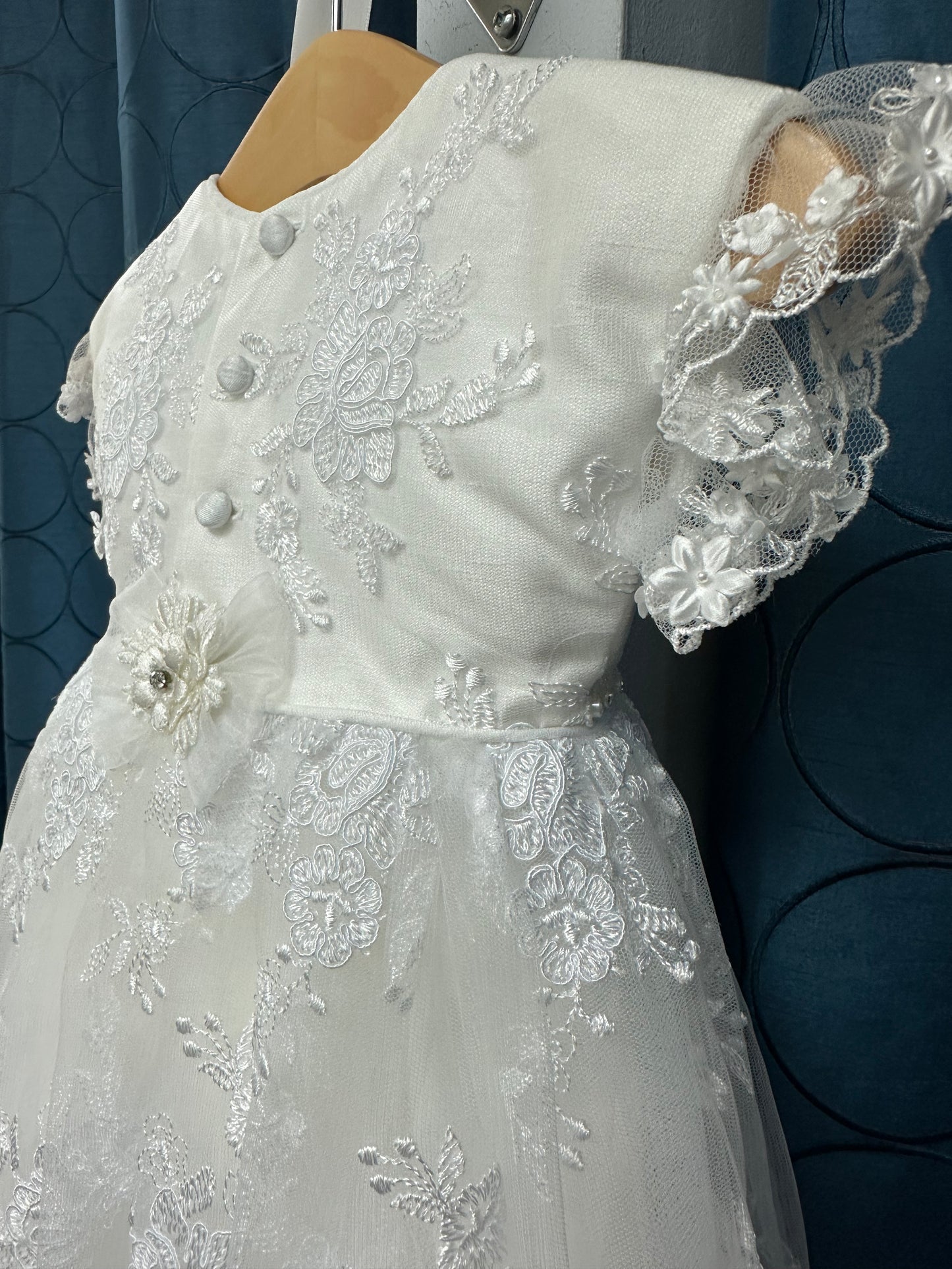 Vanina by Piccolo Bacio - Elegant couture shantung gown with lace overlay