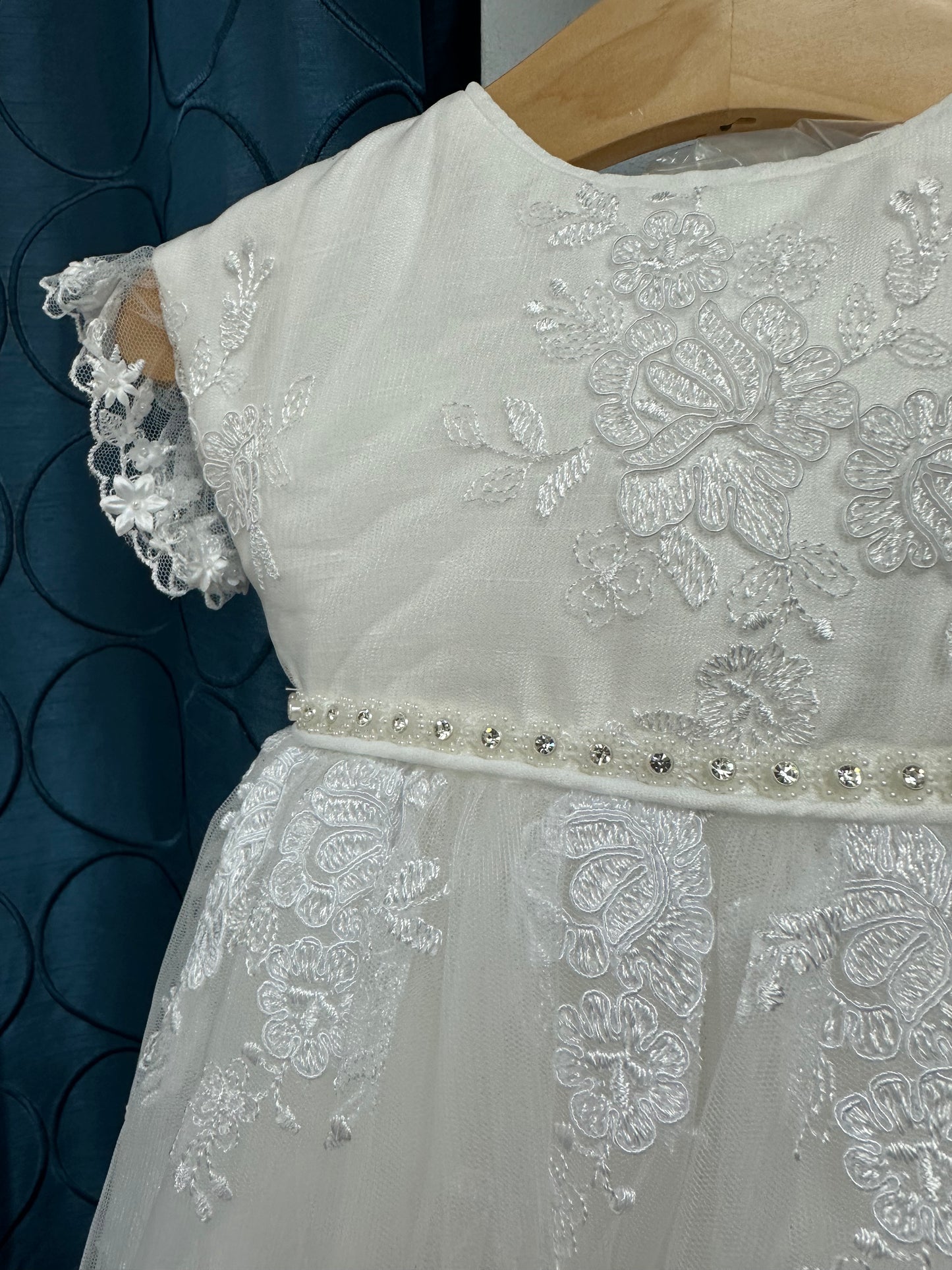 Vanina by Piccolo Bacio - Elegant couture shantung gown with lace overlay