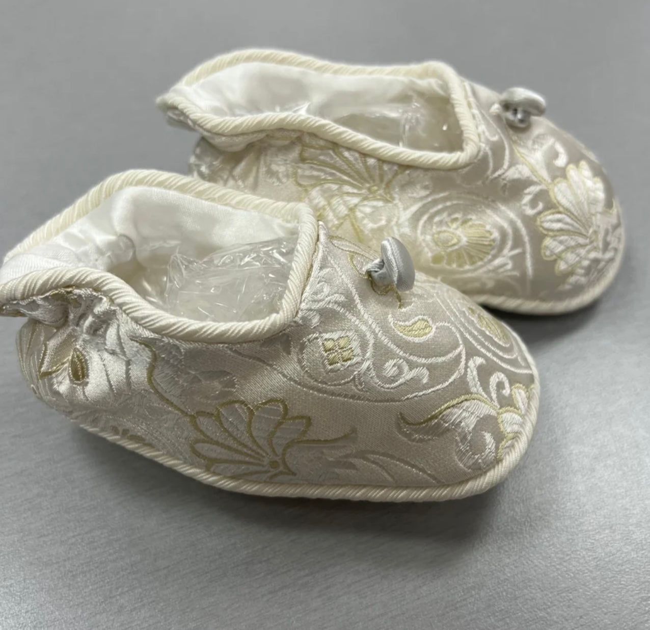 Boys Silk Baptism Shoes by Piccolo Bacio - Gold Brocade Design