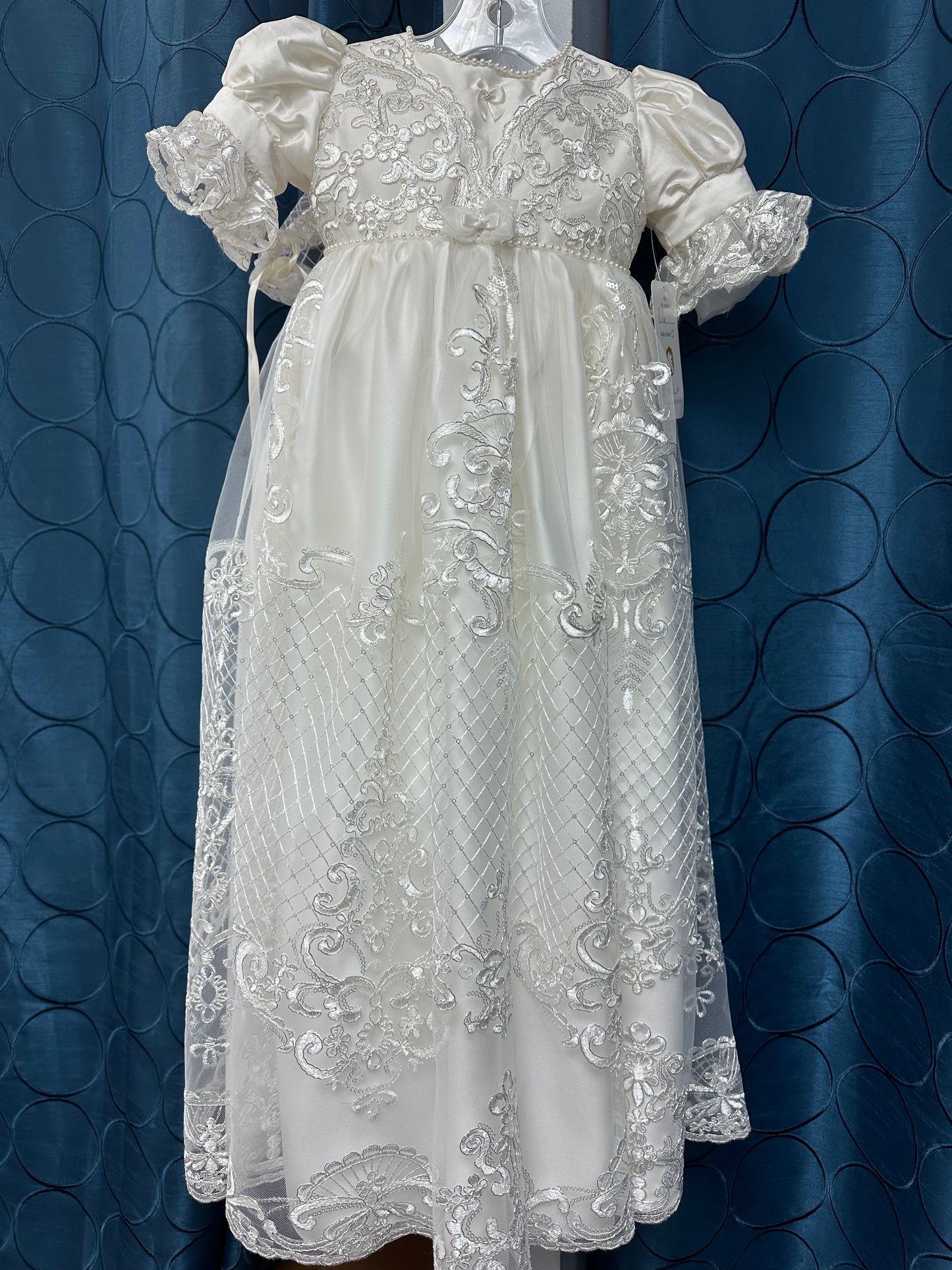 Milla by Piccolo Bacio - Elegant couture silk with metallic lace and tulle heirloom gown