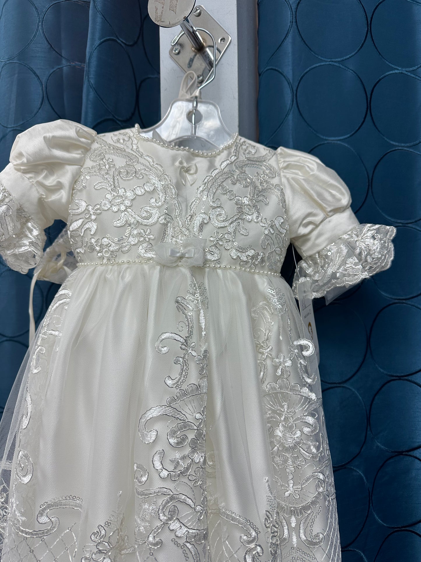 Milla by Piccolo Bacio - Elegant couture silk with metallic lace and tulle heirloom gown