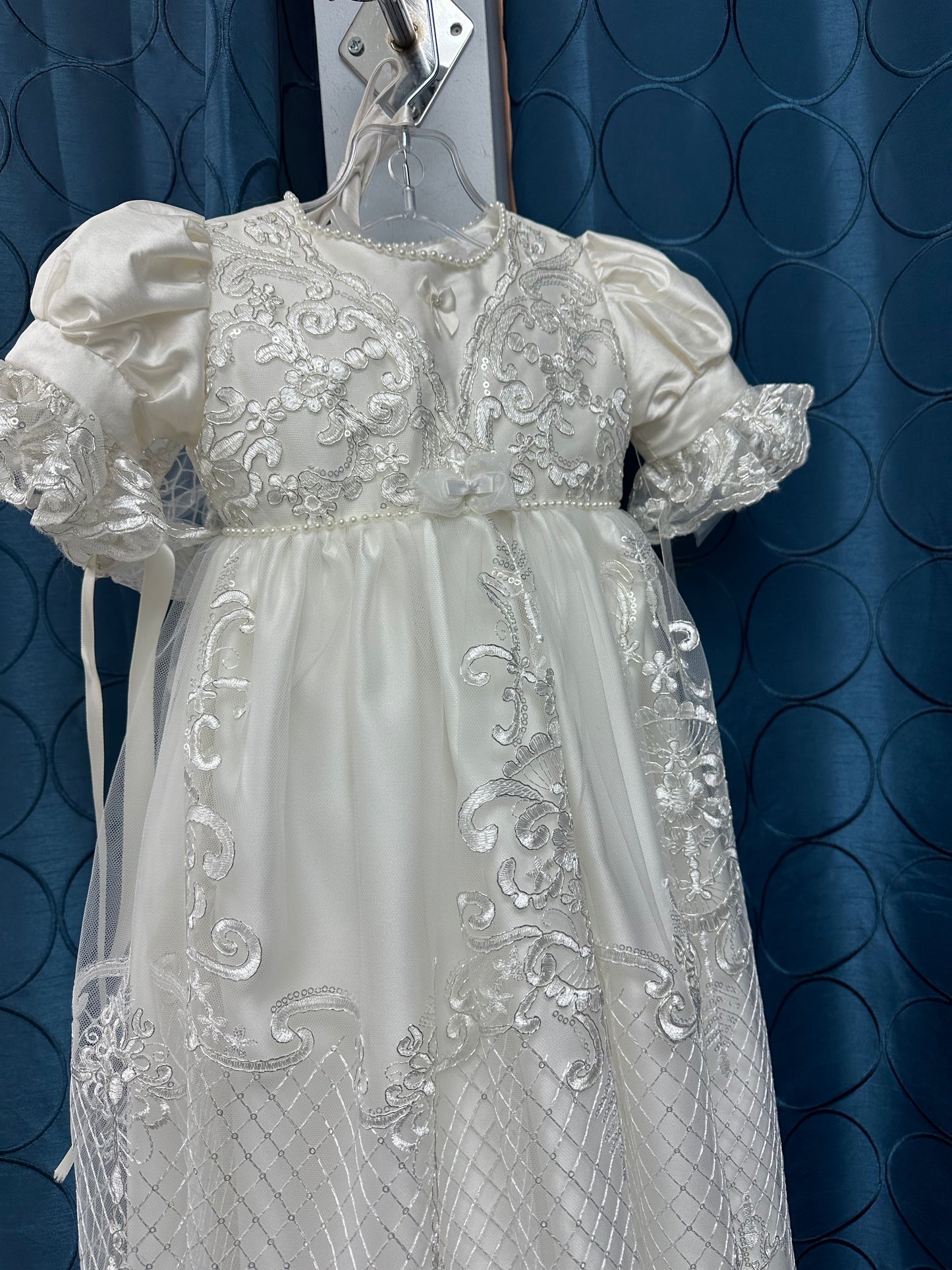 Milla by Piccolo Bacio - Elegant couture silk with metallic lace and tulle heirloom gown