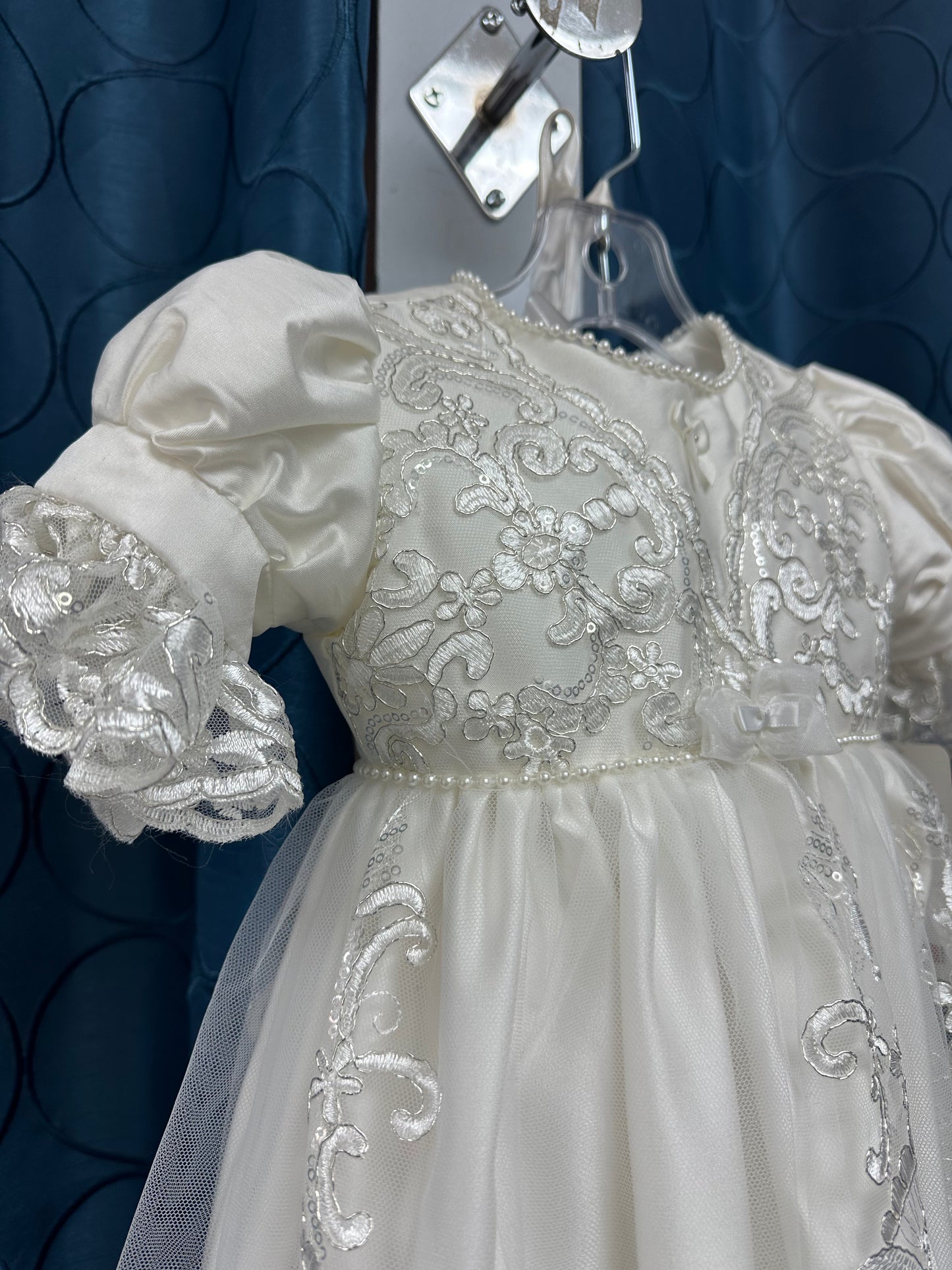 Milla by Piccolo Bacio - Elegant couture silk with metallic lace and tulle heirloom gown
