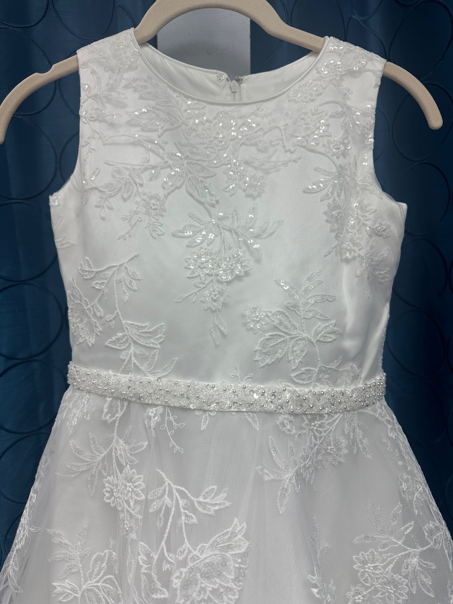 Macis Design - Allover Lace Diamond White Tea-Length Communion Gown 19423T