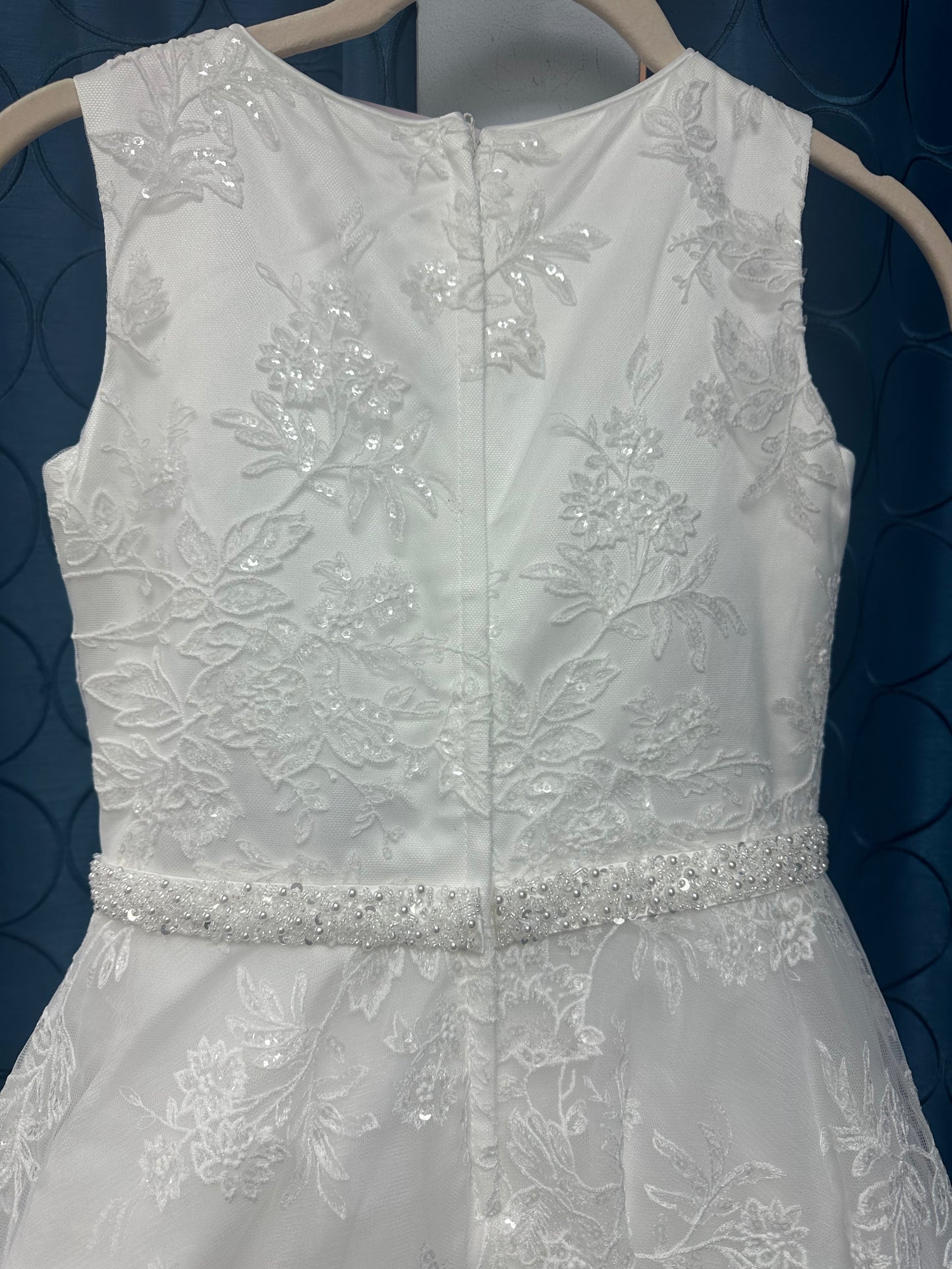 Macis Design - Allover Lace Diamond White Tea-Length Communion Gown 19423T