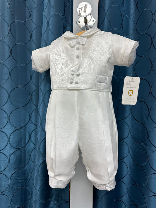 Gerry by Piccolo Bacio  - White Shantung Classic Boys One Piece Outfit