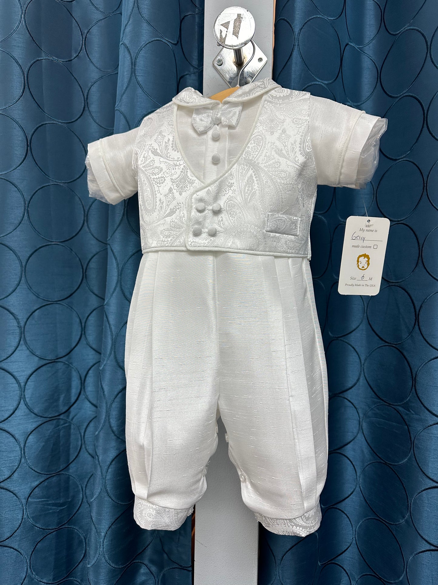 Gerry by Piccolo Bacio  - White Shantung Classic Boys One Piece Outfit