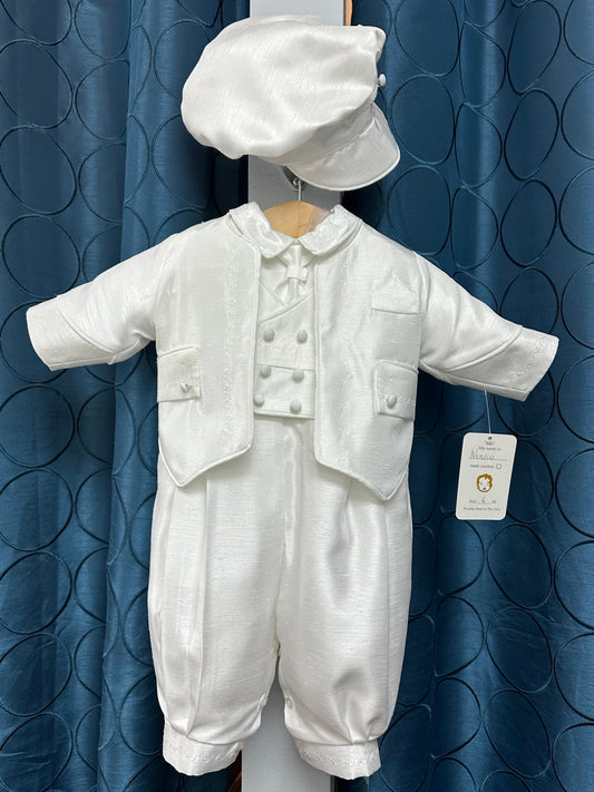 Nunzio White Shantung by Piccolo Bacio  - Classic Boys One Piece Outfit with Jacket