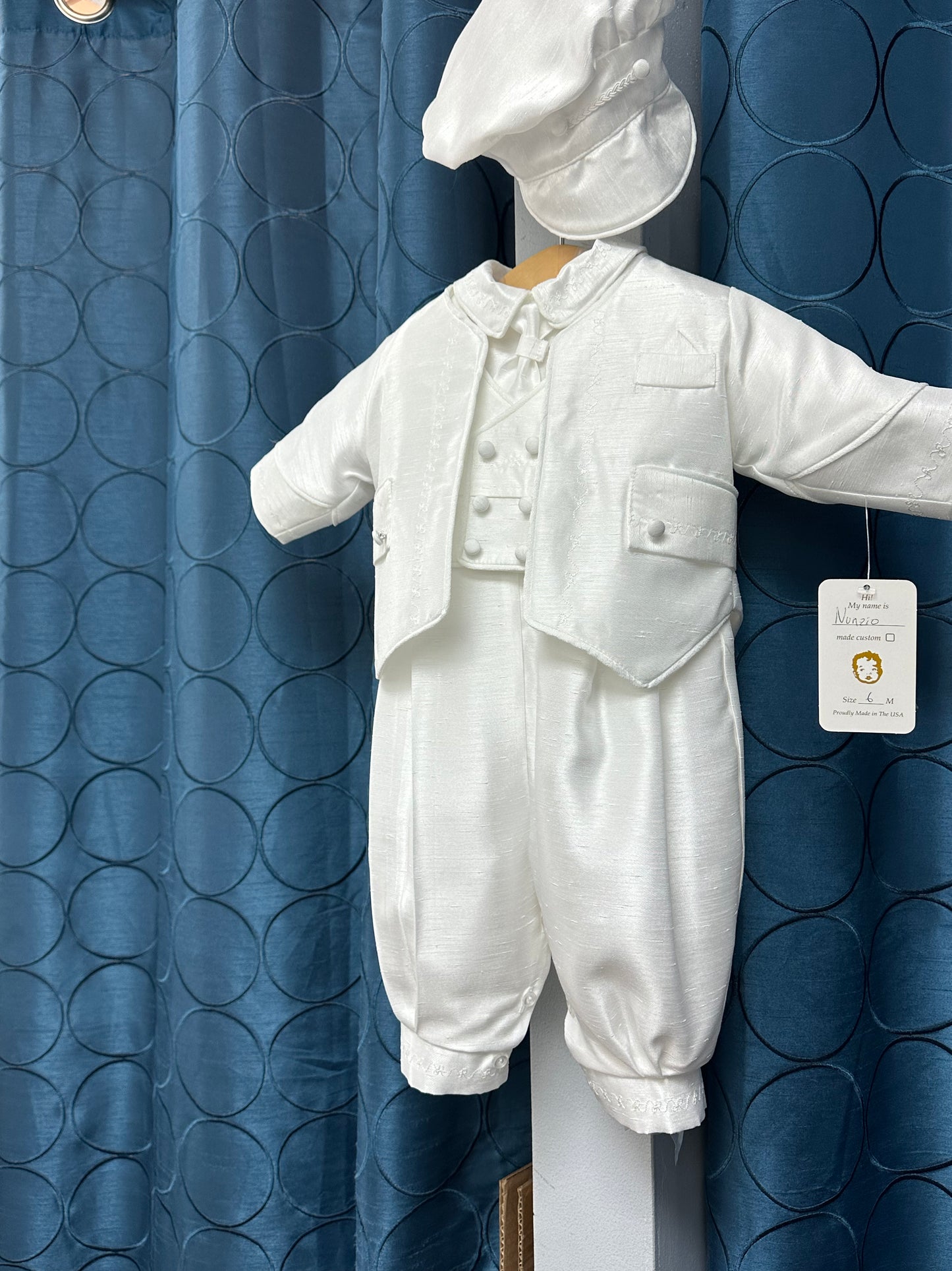 Nunzio White Shantung by Piccolo Bacio  - Classic Boys One Piece Outfit with Jacket