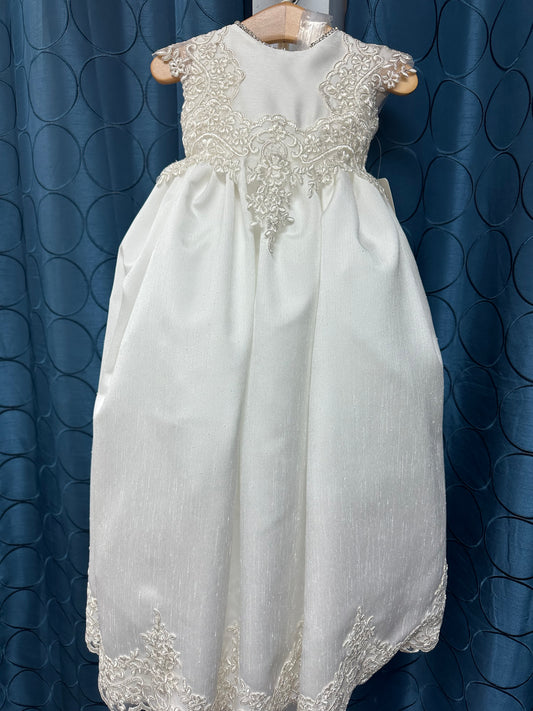 Maggie by Piccolo Bacio  - Beautiful diamond white shantung heirloom gown