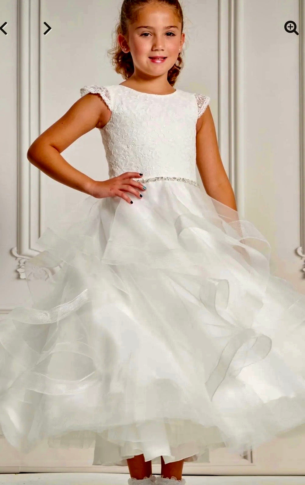 Macis Design -  Elegante Lace Bodice Tea-Length White Communion Dress 1989T