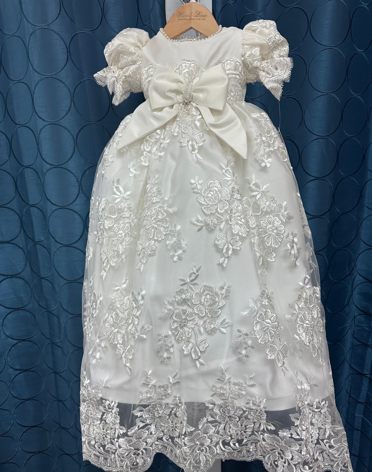 Paula by Piccolo Bacio- white silk girls christening gown