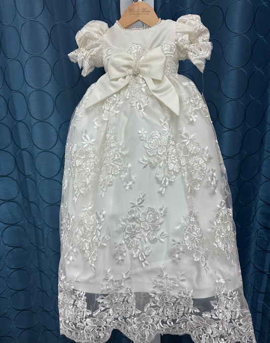 Paula by Piccolo Bacio- white silk girls christening gown