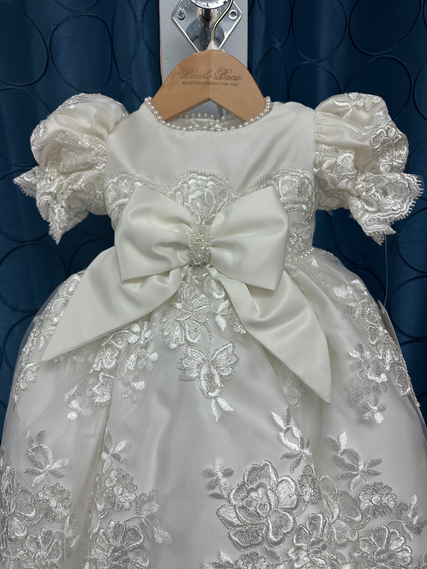 Paula by Piccolo Bacio- white silk girls christening gown
