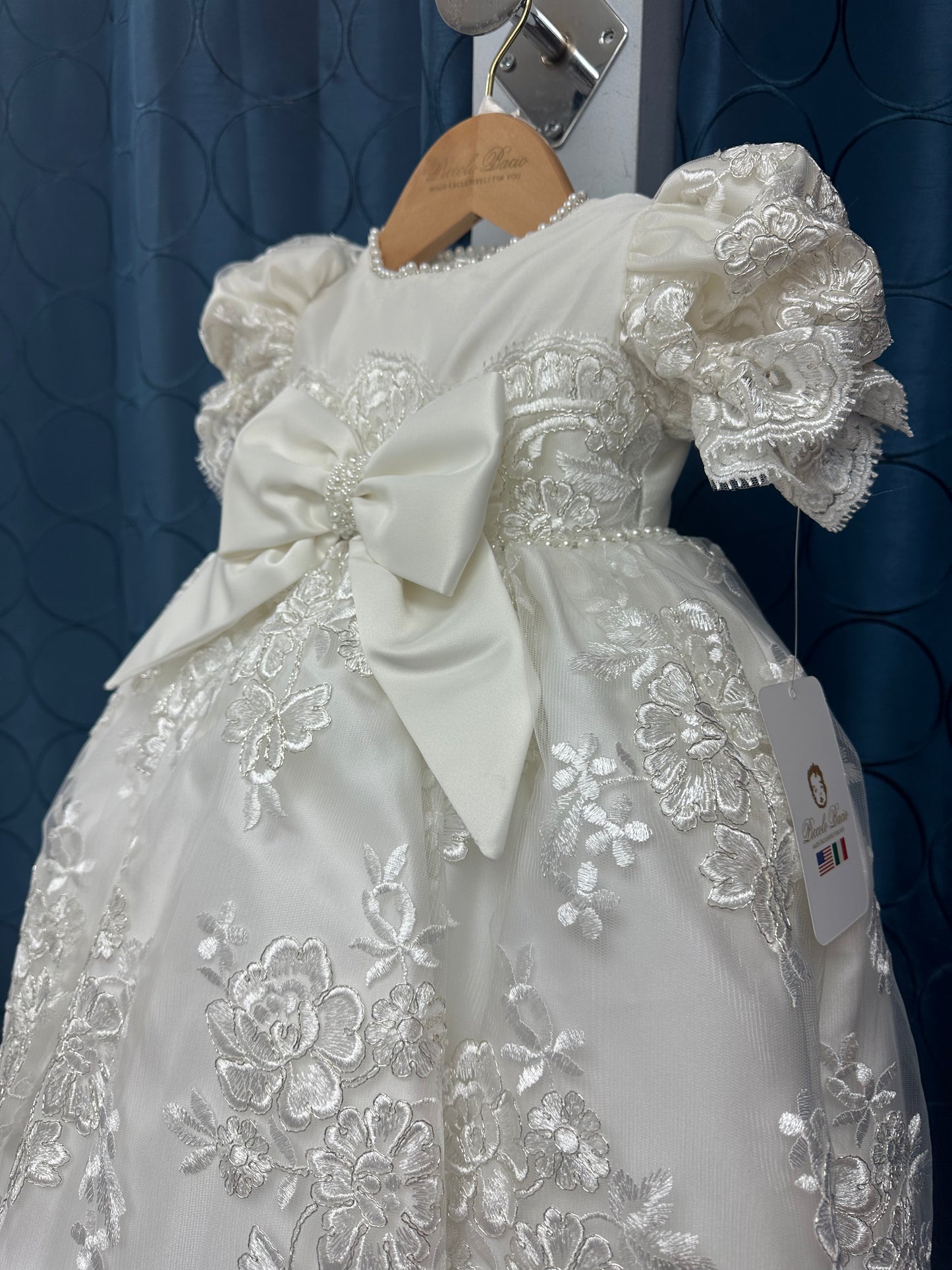 Paula by Piccolo Bacio- white silk girls christening gown