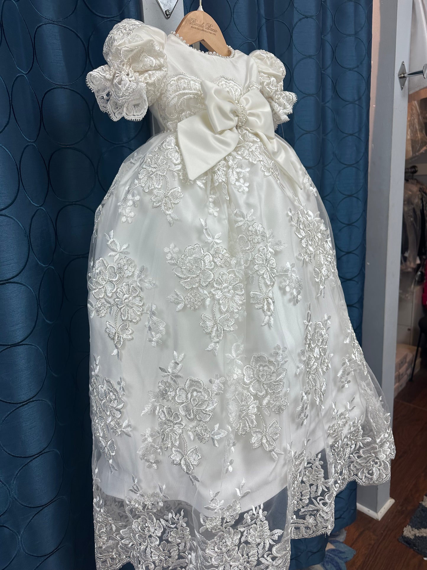 Paula by Piccolo Bacio- white silk girls christening gown