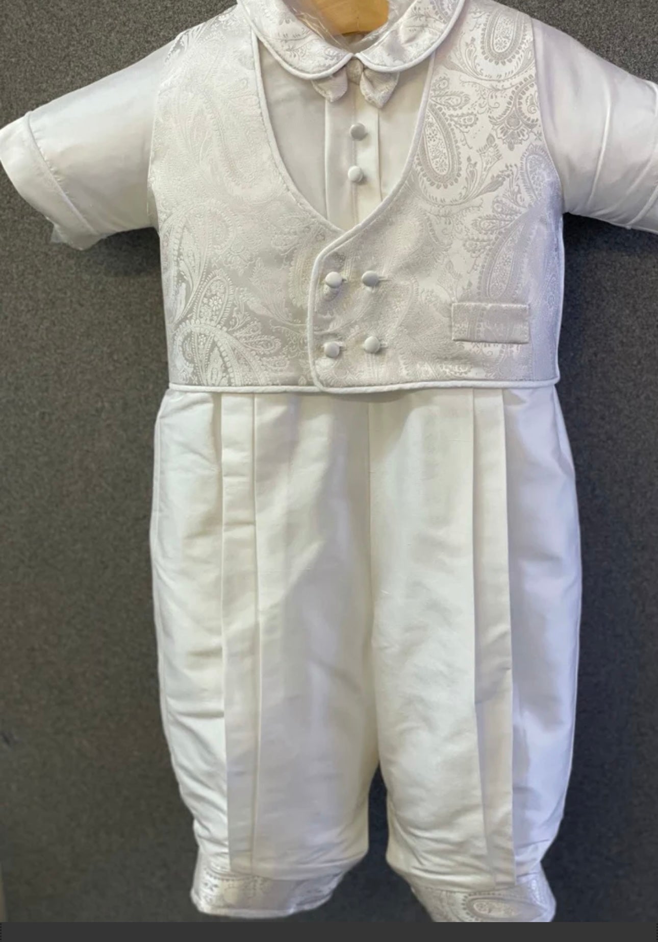 Gerardo by Piccolo Bacio  - Classic Boys White Shantung One Piece Outfit with Jacket