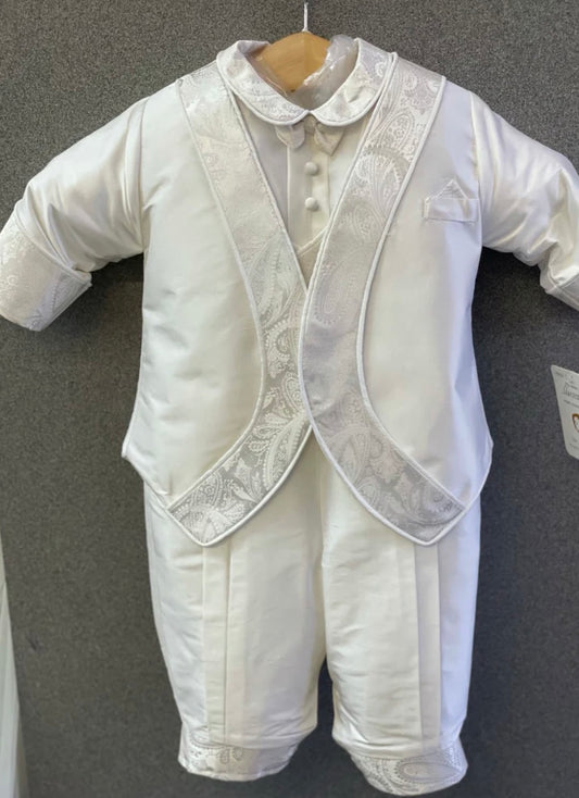 Gerardo by Piccolo Bacio  - Classic Boys White Shantung One Piece Outfit with Jacket