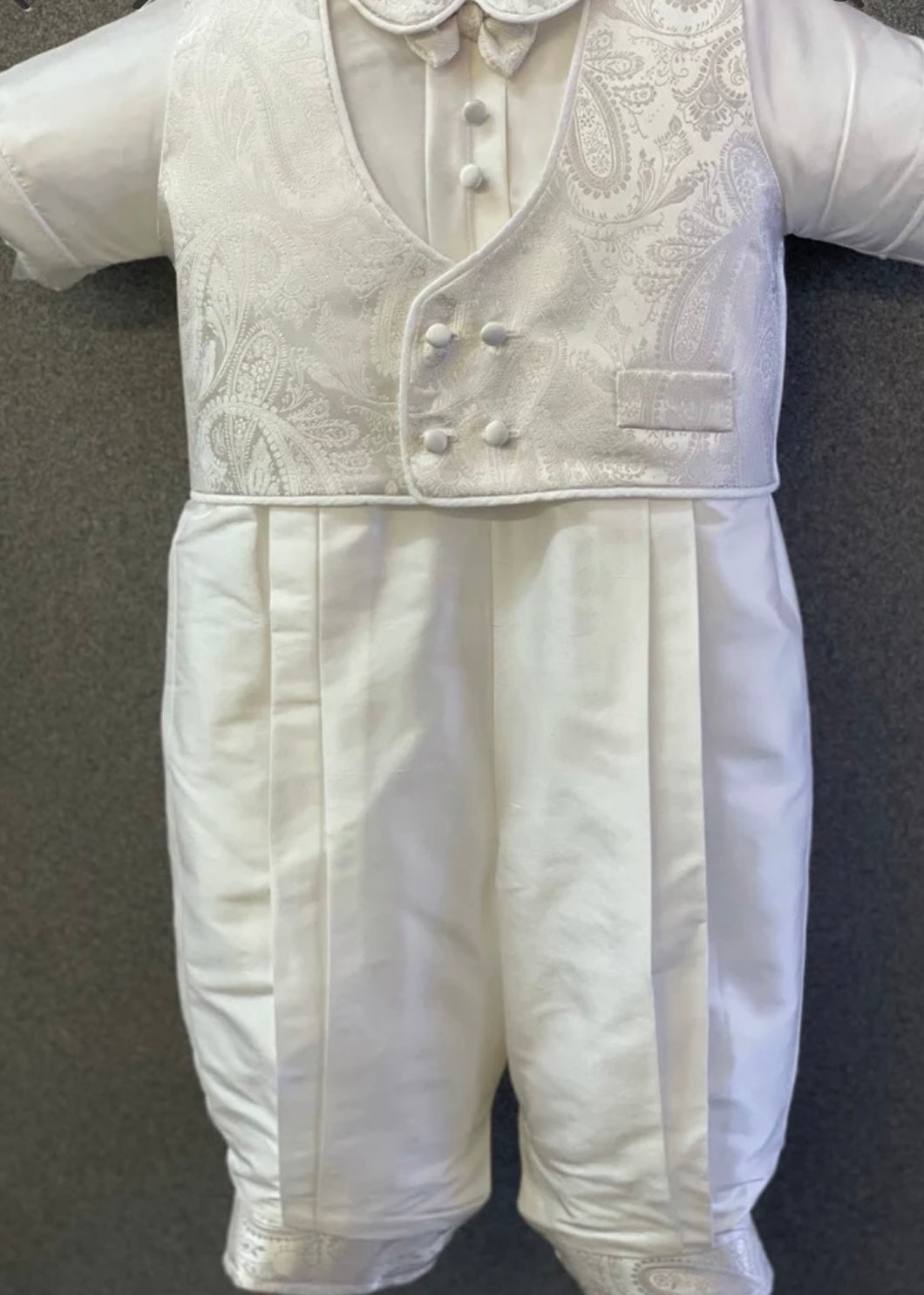 Pure White Gerry by Piccolo Bacio  - Classic Boys White Shantung One Piece Outfit