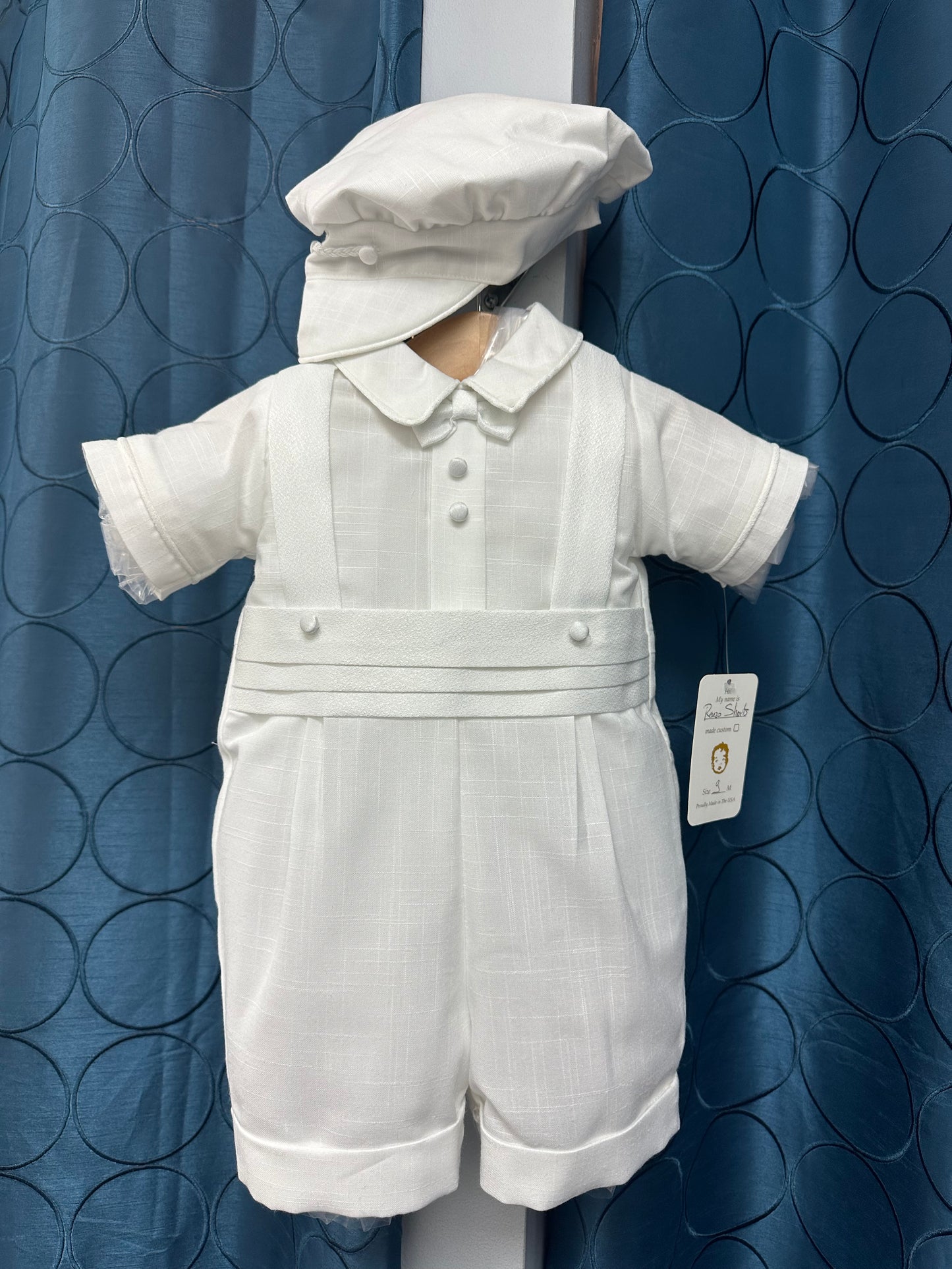 Renzo by Piccolo Bacio  - Classic Boys One Piece White Cotton Linen Shorts Outfit